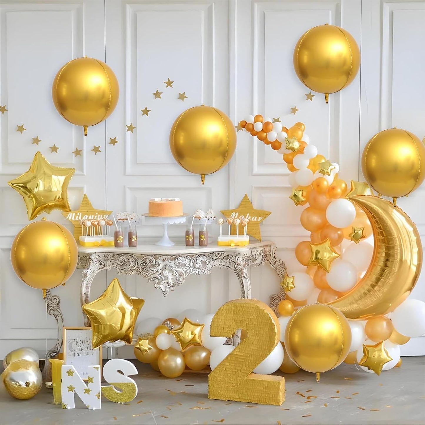 6Pcs Gold Round Foil Balloons,Giant 4D Round Ball Balloons 22 Inch for Birthday Wedding Graduation Prom Party Decorations