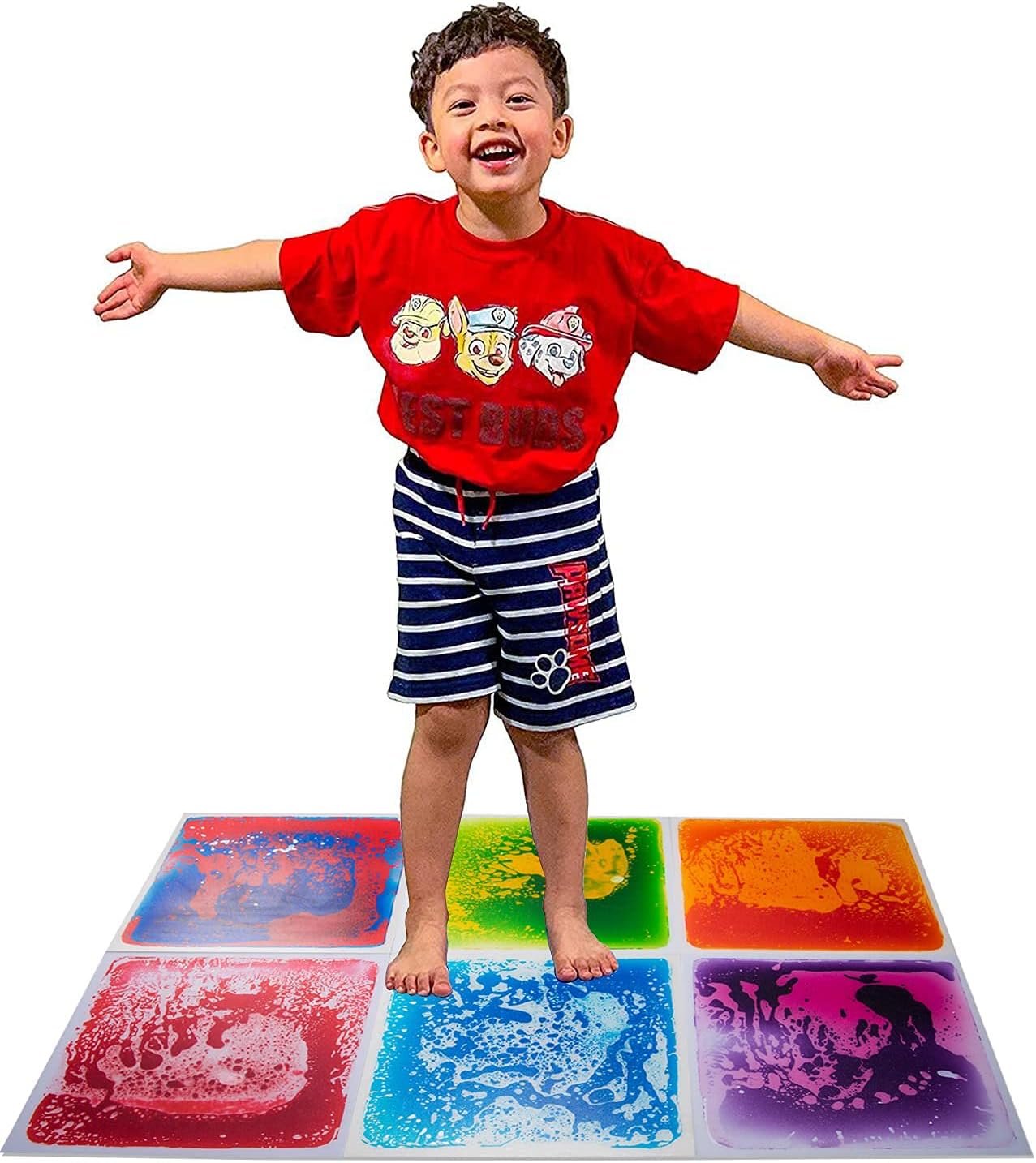Art3d 6-Tile Sensory Room Tile Multi-Color Exercise Mat Liquid Encased Floor Playmat Kids Play Floor Tile, 19.7" Large Tile 16 Sq.Ft