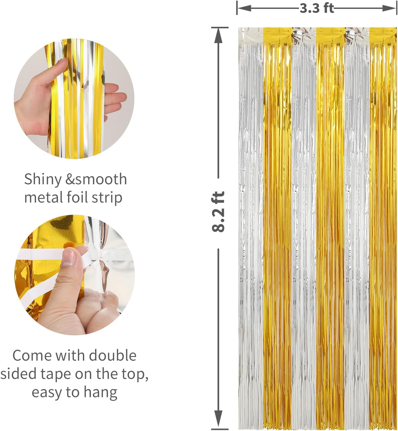 Crosize 2 Pack Foil Fringe Curtains Party Decorations, Gold Tinsel Curtain Backdrop for Parties, Door Streamers, Glitter Streamer Fringe Backdrop for Birthday Decoration (Gold and Silver, 2 Pack)