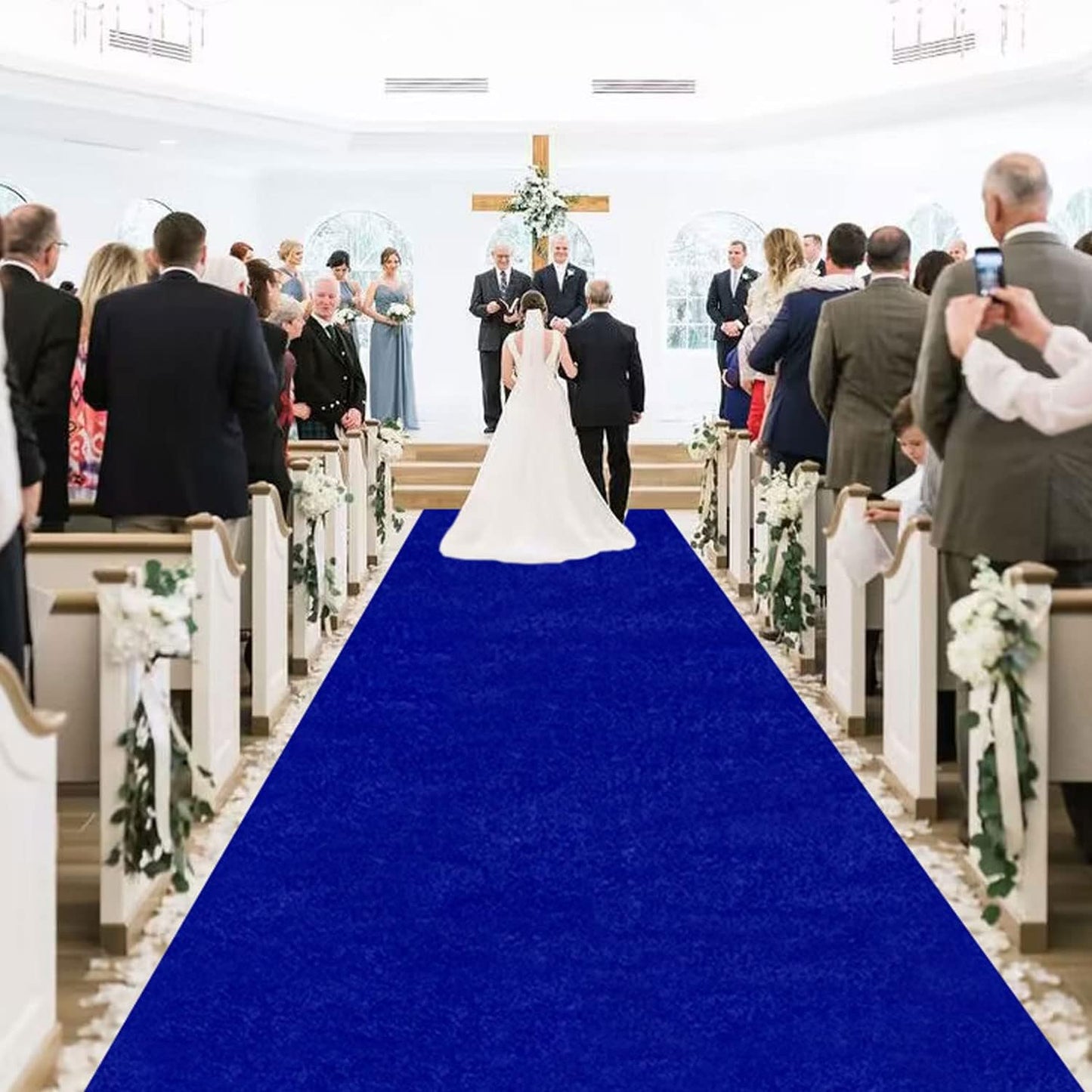 MODFUNS 4FTx15FT Aisle Runner for Wedding Ceremony Royal Blue Velvet Fabric Aisle Runner Include Carpet Tapes Wedding Aisle Floor Runners Blue Runway Rug for Wedding Party Beach Indoor and Outdoor