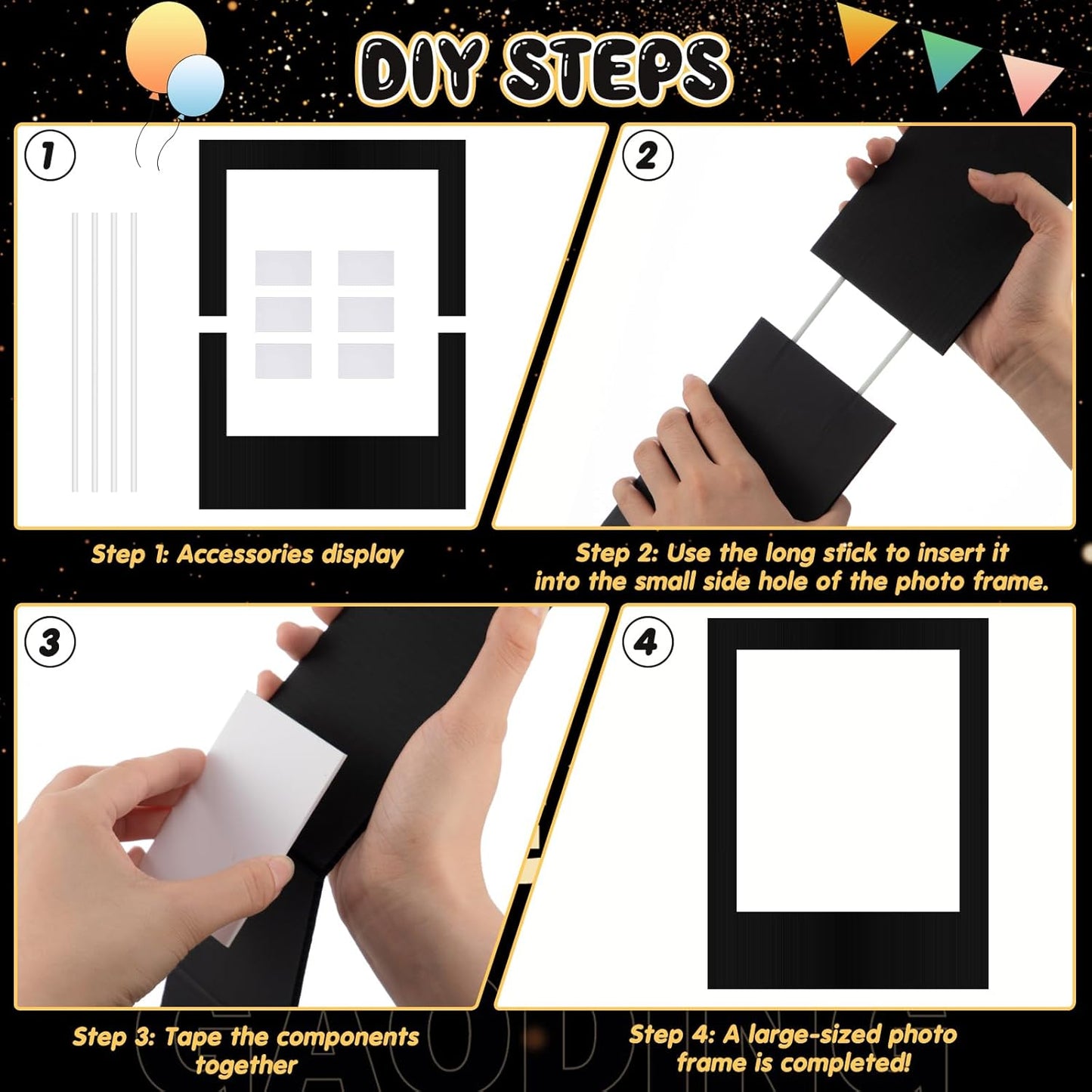 32 x 24 Inch Large Blank DIY Photo Booth Props Picture Frame Party Frame DIY Photo Booth Props Selfie for Birthday, Graduation, Christmas Holiday Party(Black,Vertical)