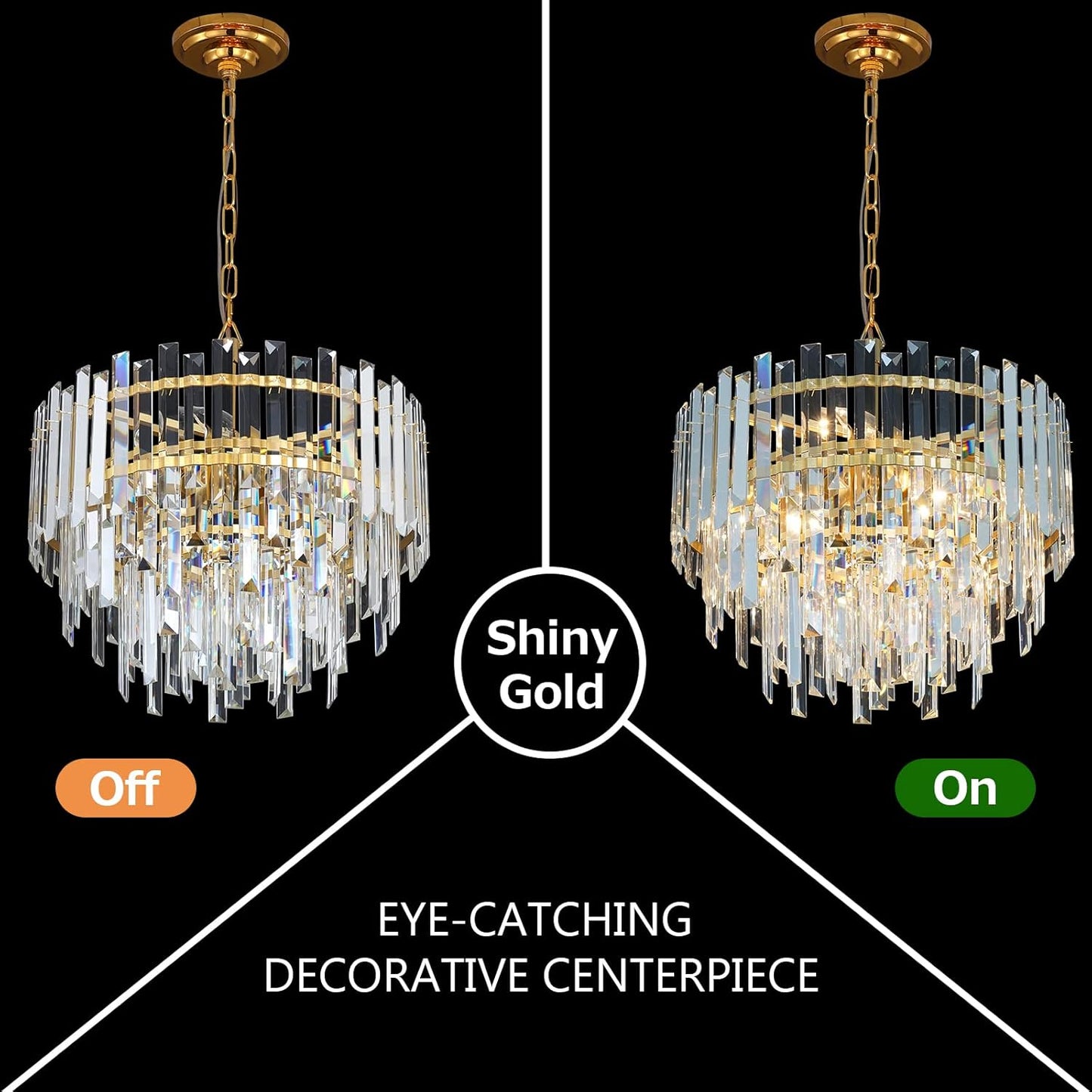 Gold Copper Crystal Chandelier Lighting 17.7'' for Dining Rooms Bedroom Foyer Entryway Ceiling Hanging Pendant Chandelier Light Fixture Lamp