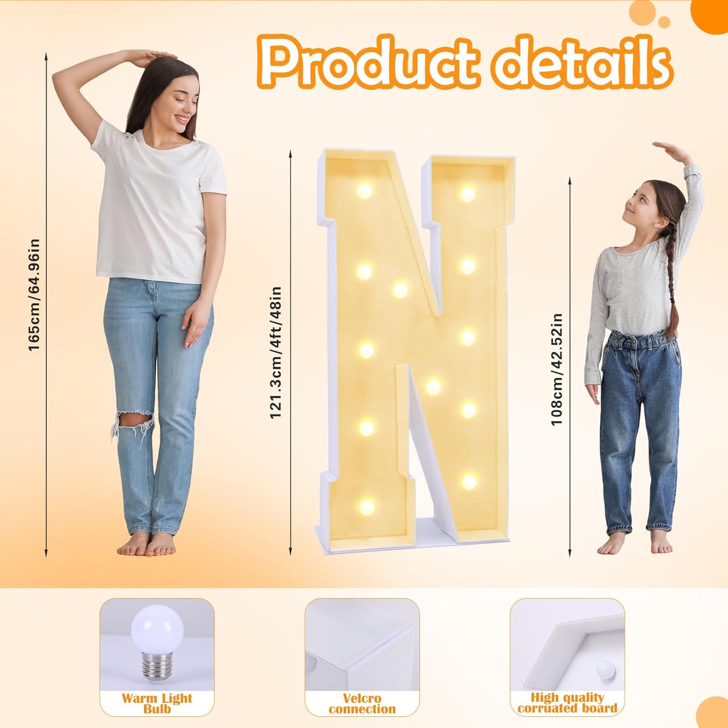 4ft Marquee for Letters N, Large Light up Letters, Multifunctional Large Marquee for Letters 4 Feet Tall for Party Decorations, Letter Balloons, Wedding Decor, Proposal Decorations (Letters N)