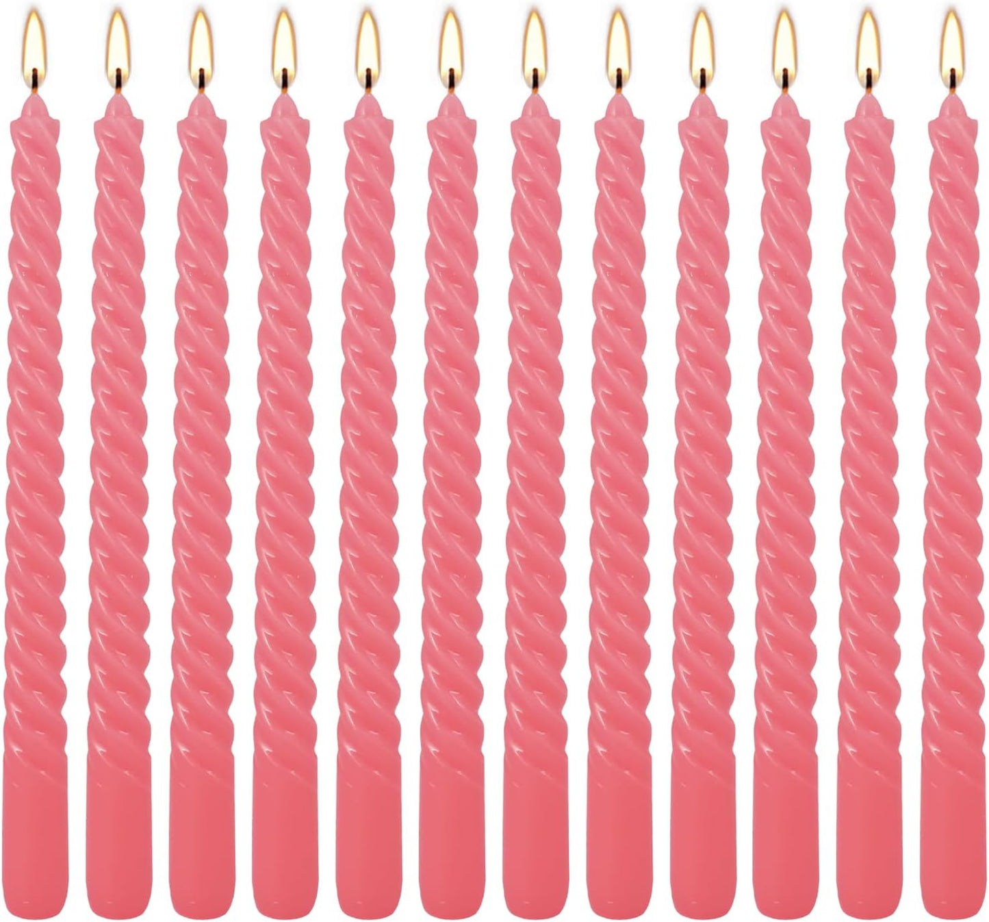 12-Pack Pink Spiral Taper Candles – 10 Inch Elegant Dripless & 10-Hour Burn – Long-Lasting Decorative Candles for Weddings, Birthdays, Parties, Church, Home Decor & Romantic Dinners