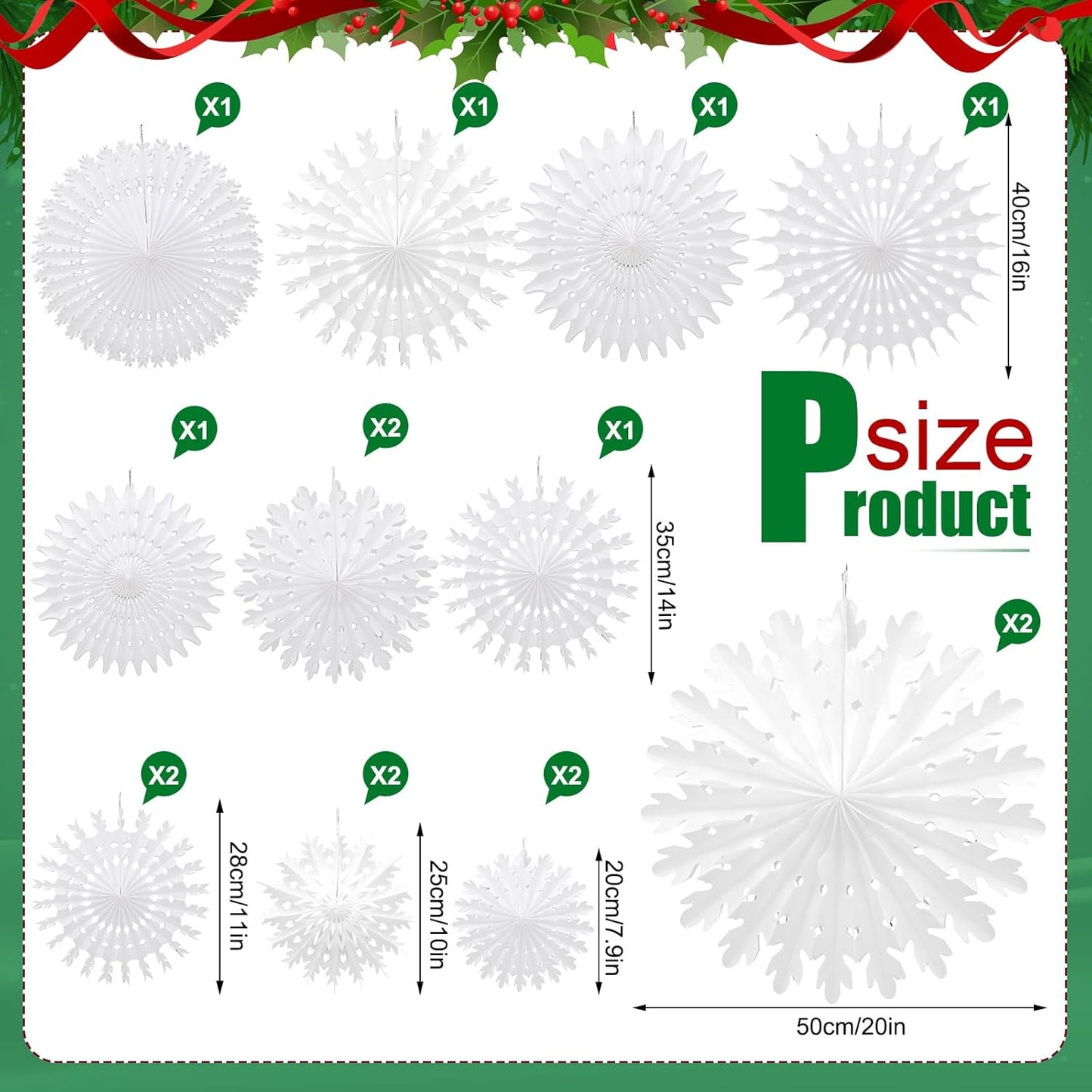 Cinnvoice 16 Pcs White Paper Snowflake Decorations 12 Pcs Christmas Paper Honeycomb Balls Ornaments Xmas Hanging Decorations Birthday Party Supplies for Christmas Tree Winter Party Wonderland