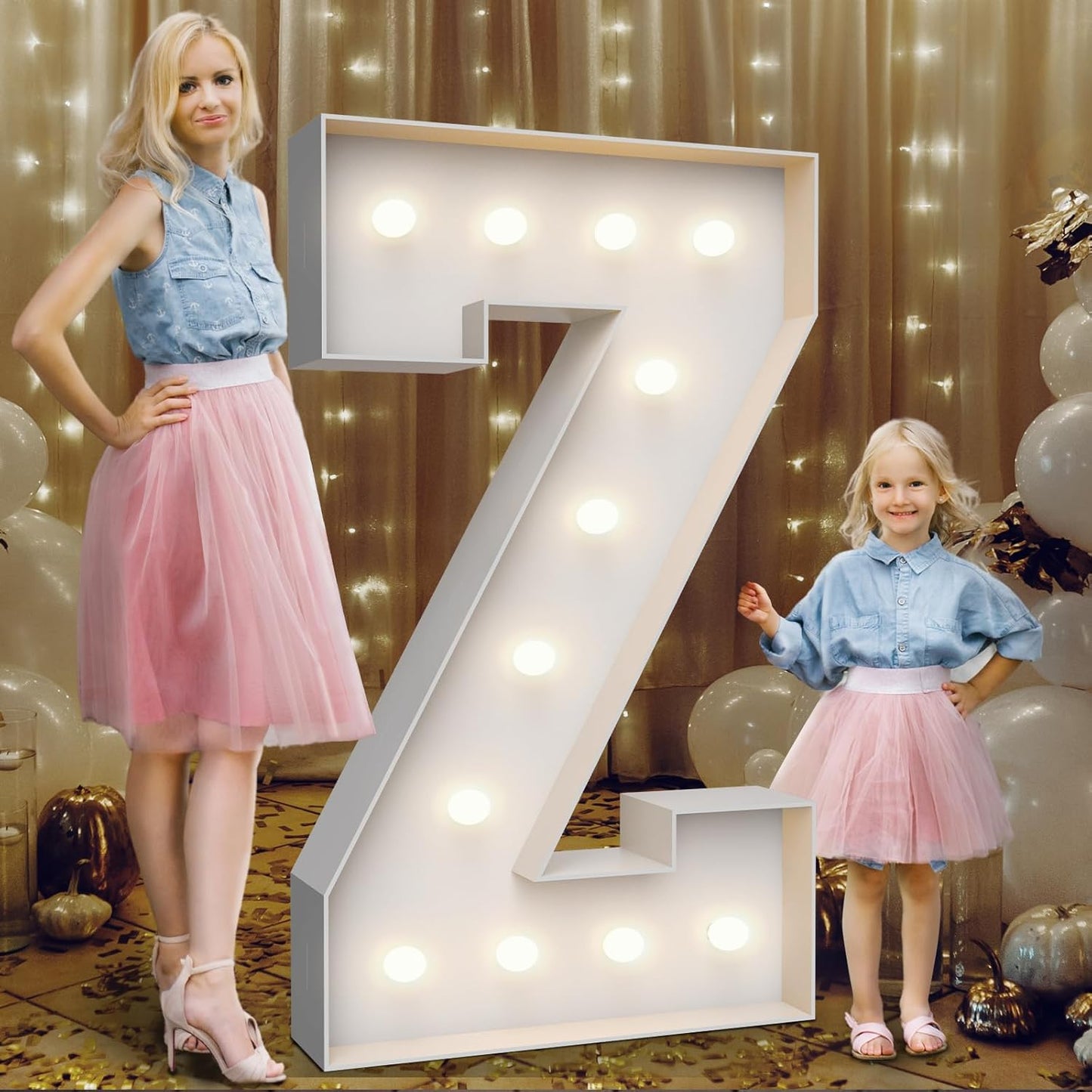 4FT Marquee Light Up Letters Z,Party Decoration Large Marquee Light Up Letters with Weighted Water Bag,Pre-cut Foam Board Set Can Be Used for Birthdays,Weddings,Baby Anniversaries