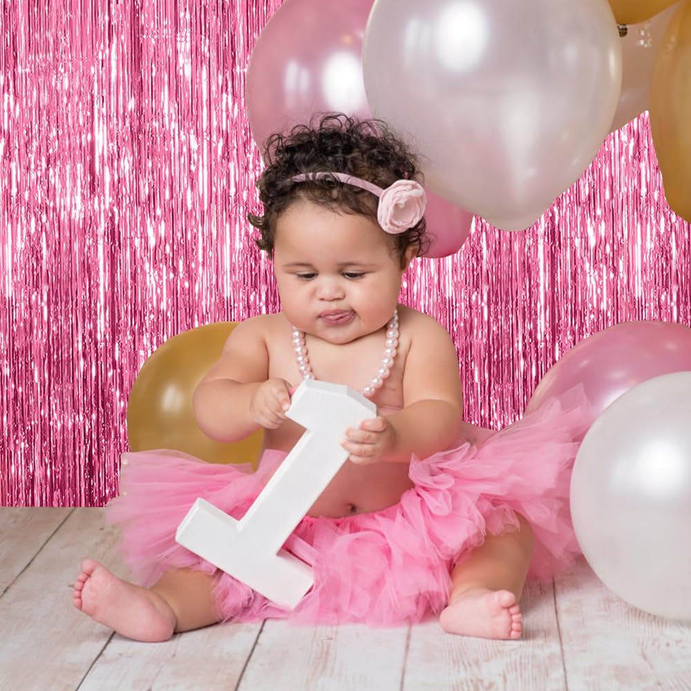 3 Pack Pink Backdrop Birthday Party Decorations Tinsel Foil Fringe Curtains Backdrop Streamer Bachelorette Christmas Graduation Wedding Princess Pink Theme Party Decorations