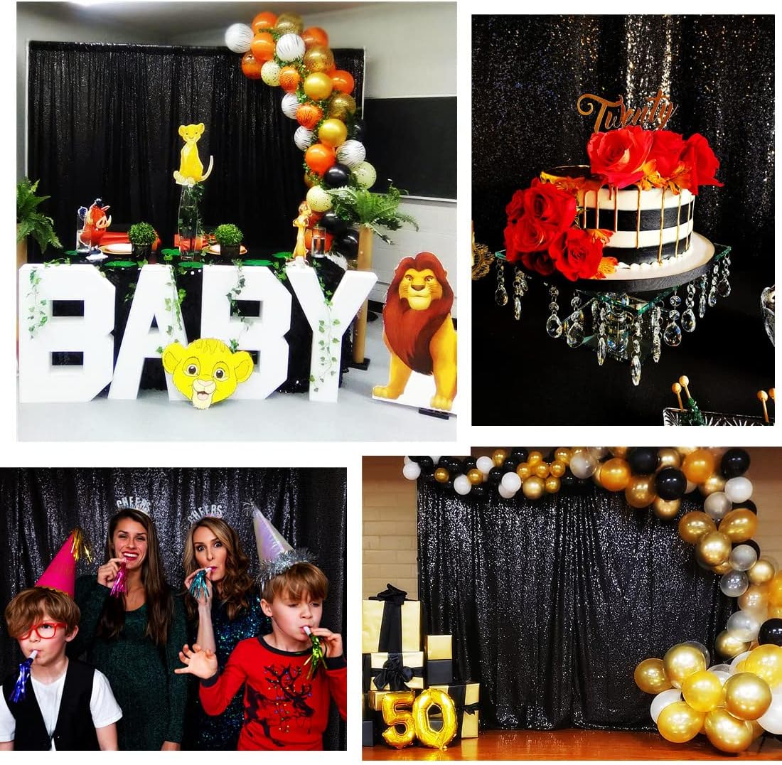 Poise3EHome Black Sequin Backdrop, 10Ft x 10Ft Glitter Photography Background Curtains, Sequence Drapes for Party Baby Shower Wedding Birthday Christmas Thanksgiving Halloween Decoration