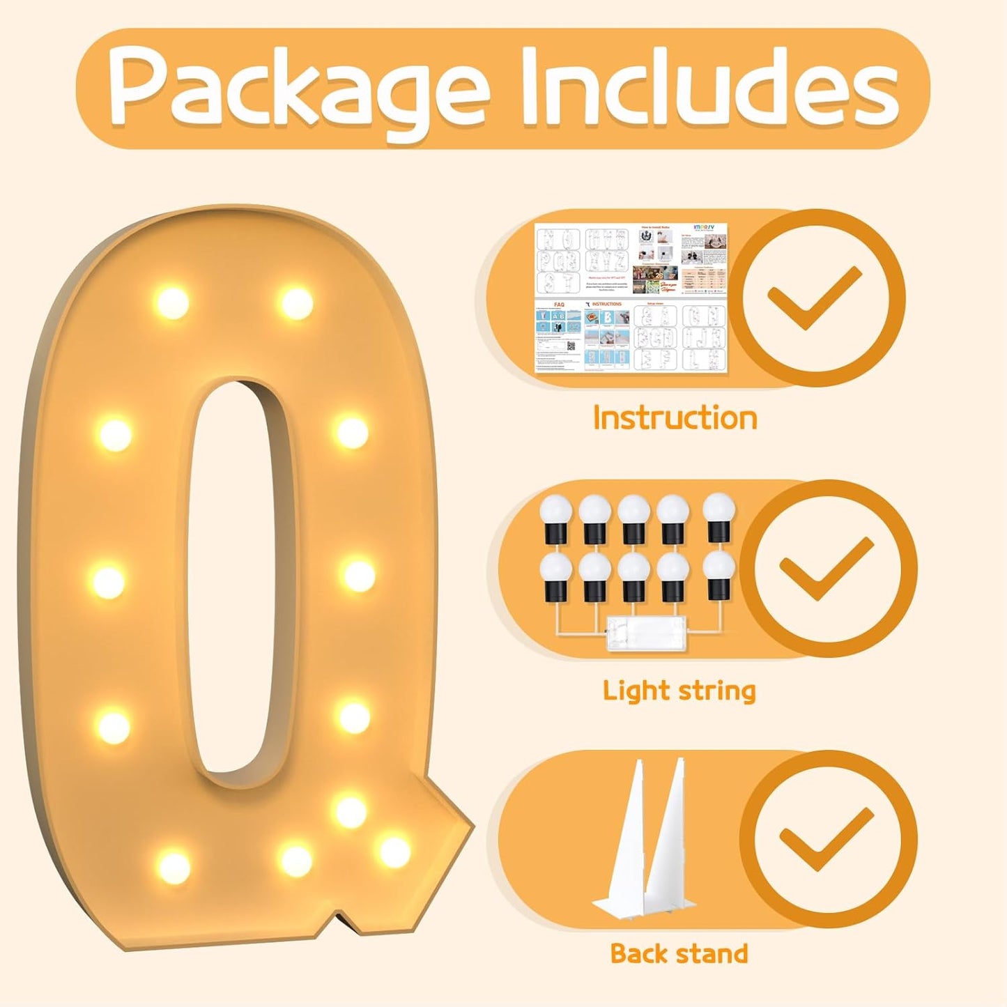 Marquee Letters 4 Feet Tall Large Light Up Letters Q Happy Birthday Decorations Marry Me Engagement Party Decor Yellow Light Birthday Decorations Balloon Arch Kit Foam Sign Q