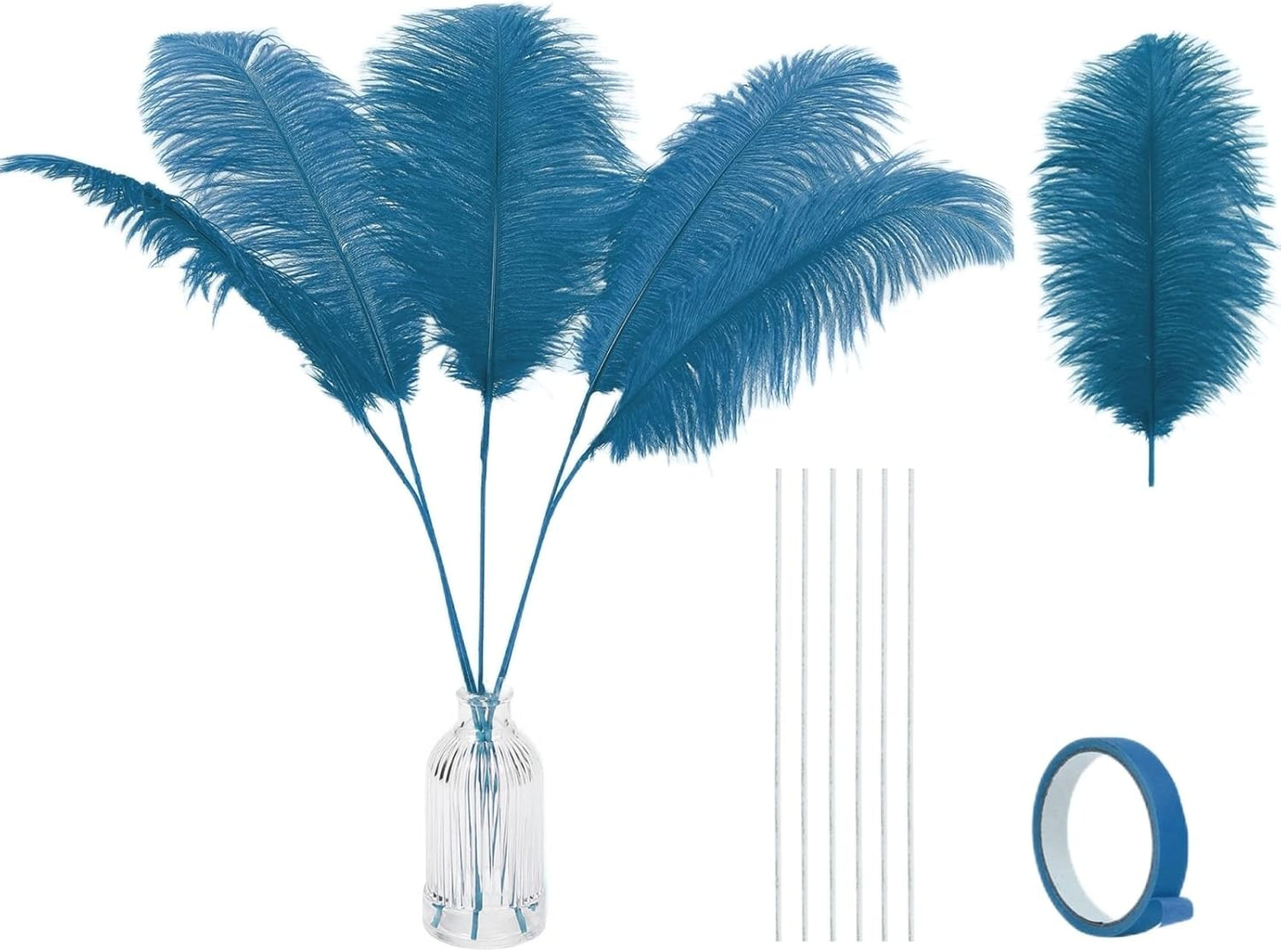 Holmgren Turquoise Ostrich Feathers Bulk - 20pcs Making Kit 22 Inch Boho Ostrich Feathers for Vase, Floral Arrangement, Wedding Party Centerpieces and Home Decorations (Turquoise)