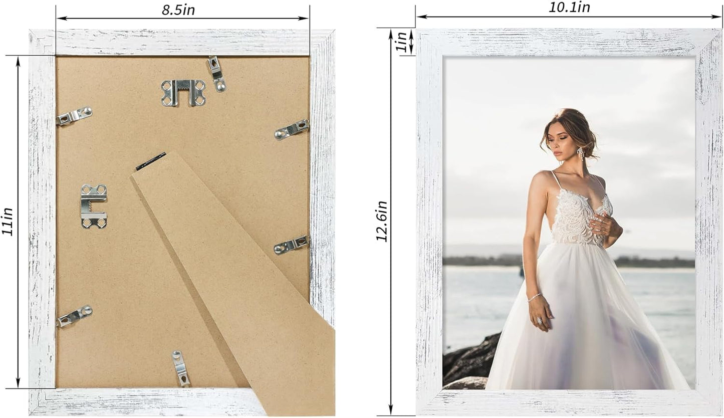 8.5x11 Picture Frame Set of 4, Distressed White Certificate Frame with Real Glass, Wood Photo Frames 8.5 by 11 Diploma Document for Wall Hanging and Tabletop Display