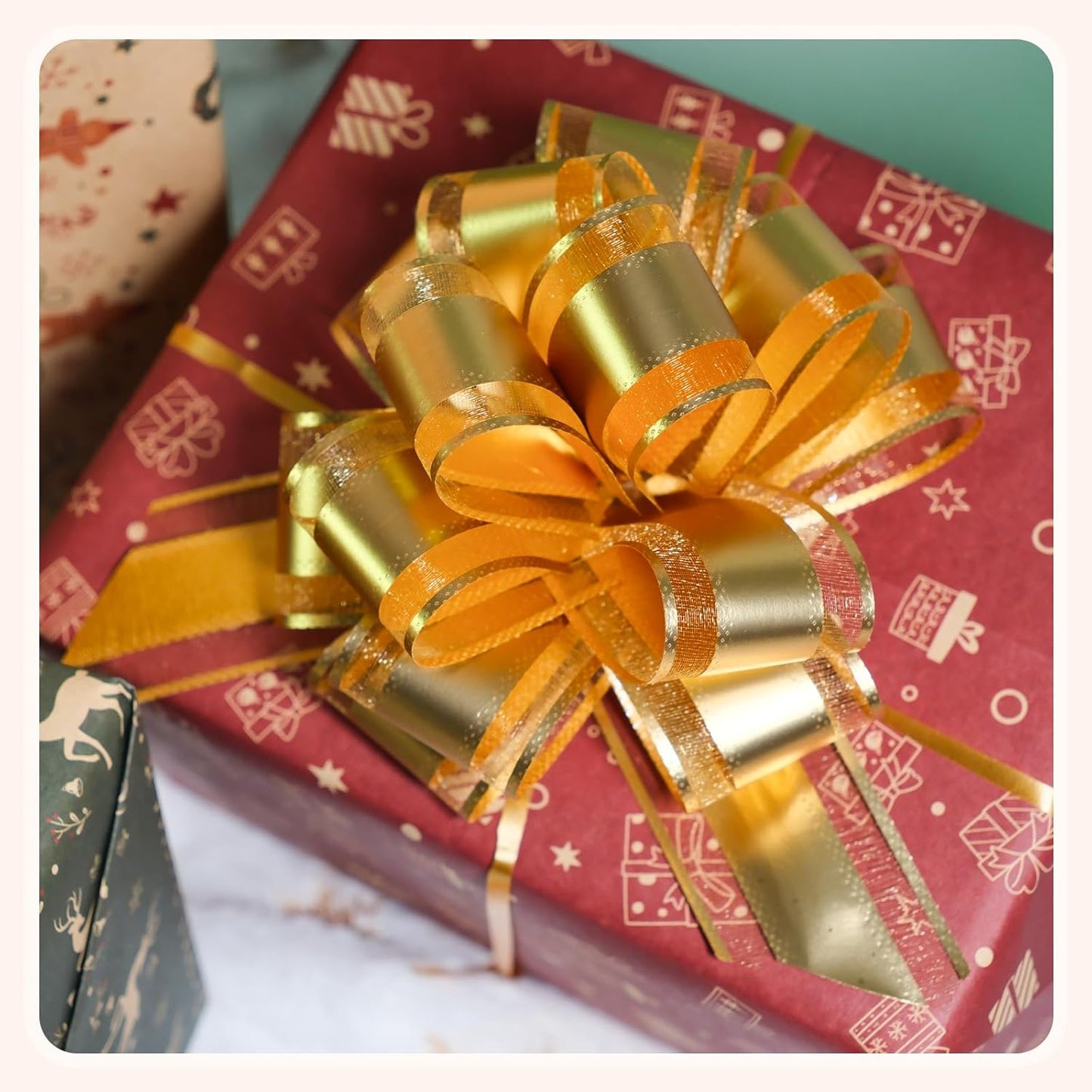 6 Pcs 6 Inch Golden Pull Bows, Perfect for Gift Wrapping, Weddings, Party Decorations, Crafts Easy-to-Use Pull Bows for Gifts and Events