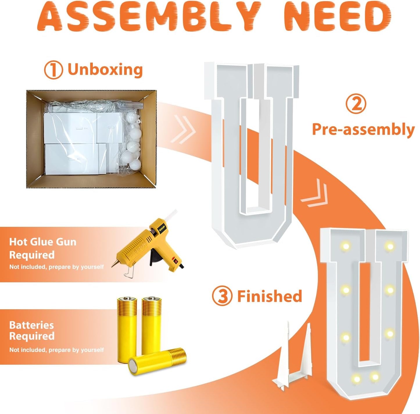 3FT Marquee Light Up Letters, 3 Feet Tall Warm White LED Letters U, Large Mosaic Marquee Letter for Birthday Wedding Anniversary, Marquee Light Up Letter Sign for Graduation Party Decoration