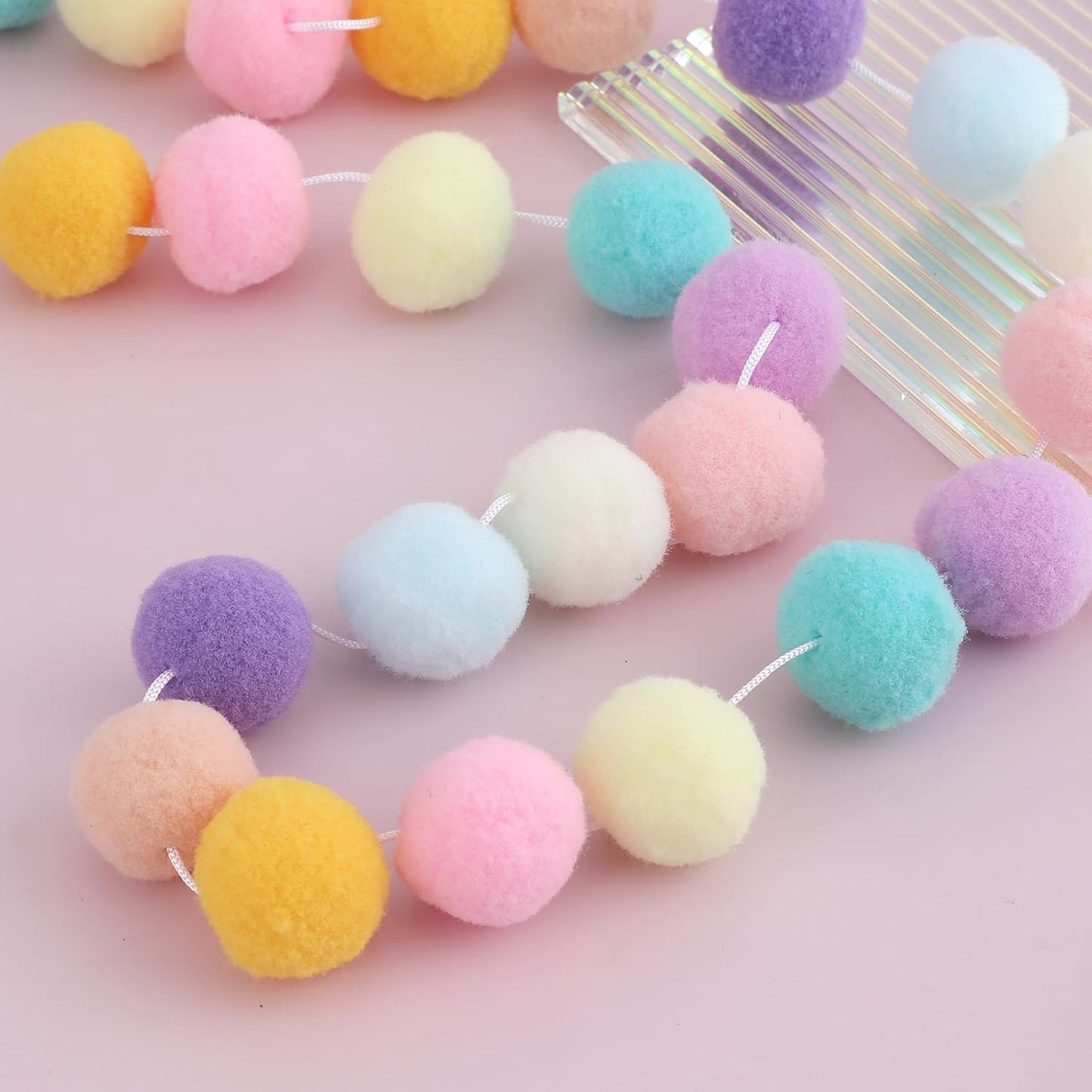 2 Pcs Pom Pom Garland 9.8 Feet 30 Balls Felt Ball Garland Pastel Ball Banner Cute Pompom Decorative Garland Rainbow Colorful Ball Ornament Garland for Wall Christmas Tree Decoration(10 Macaron Colors)