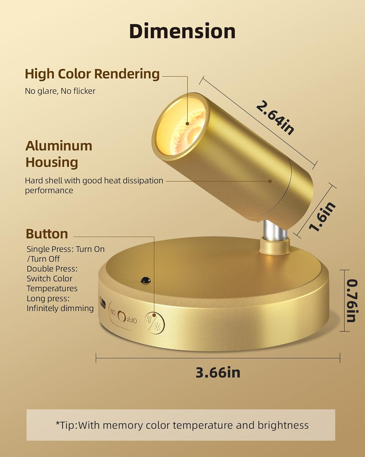 EZVALO LED Spotlight Indoor, 5500mAh Rechargeable Battery Uplighting Indoor, Wireless Mini Art Accent Spot Lights with Remote, for Plants Display Painting Dartboard Artwork Portrait Closet(4Pack-Gold)