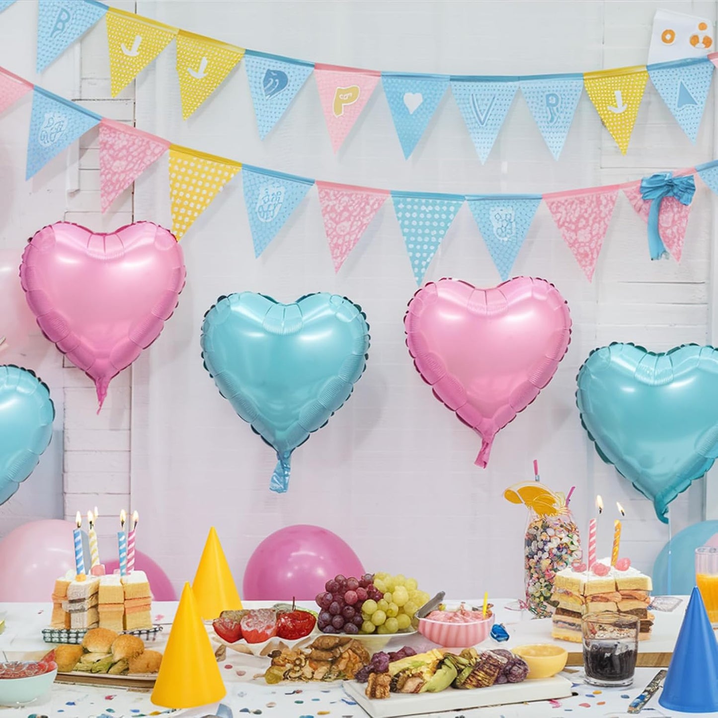 Pink Blue Heart Balloons, 18 Inch Baby Pink and Blue Heart Shape Balloon, 12PCS Large Light Blue Pink Helium Foil Heart Romantic Balloon for Baby Gender Reveal Birthday Wedding Party Decorations