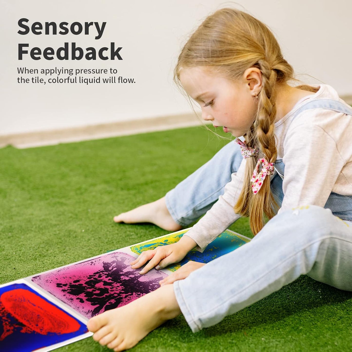 Art3d Liquid Sensory Floor Activity Tiles, 11.8"x11.8" Square, Multicolor, 6 Tiles