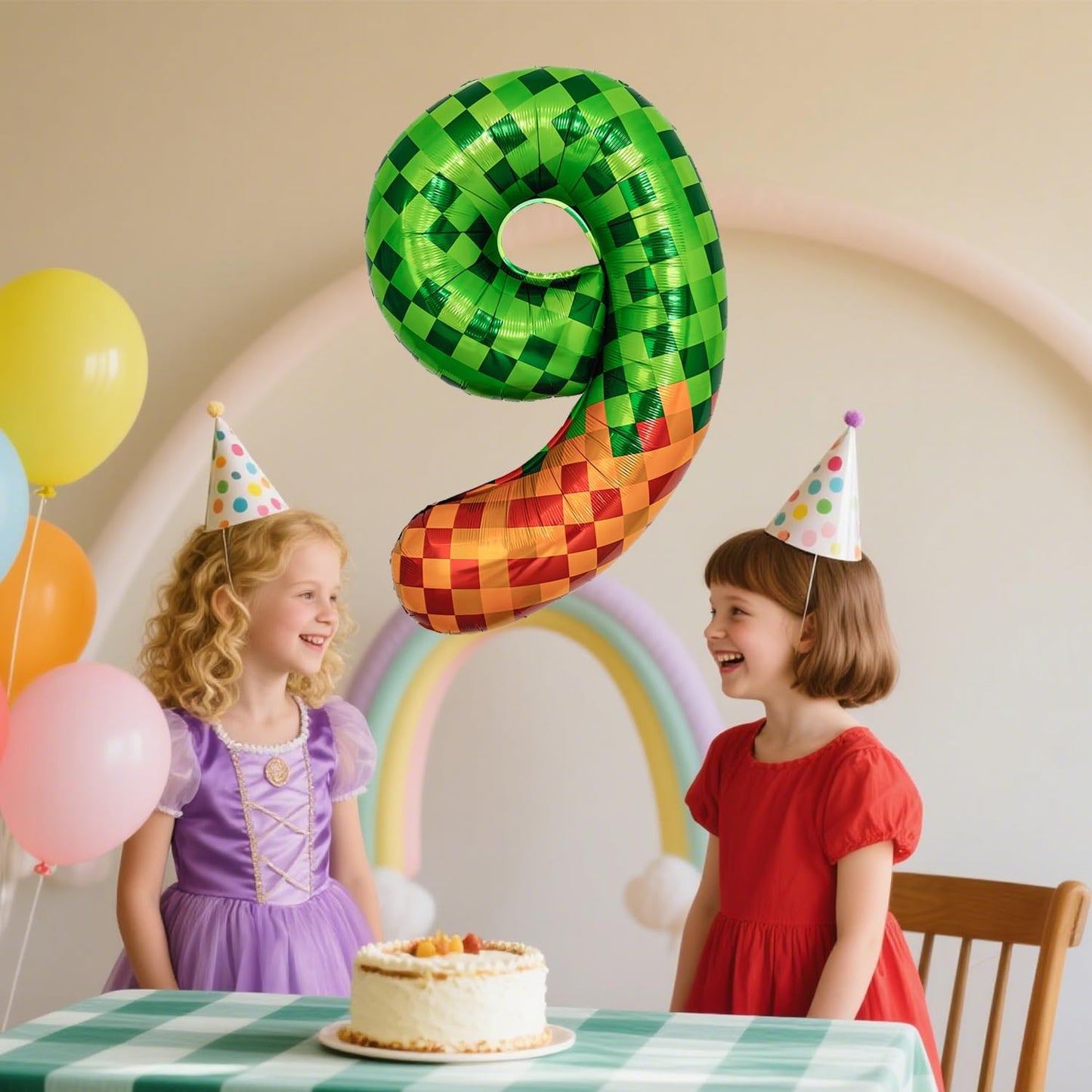 Pixel & TNT Theme 40in Giant Number Balloons - Foil Mylar Birthday Party Decorations for Kids Adults Cumpleaños, Block Style Pixel Art Shape Balloon Decor Supplies (Pixel, Number 9)