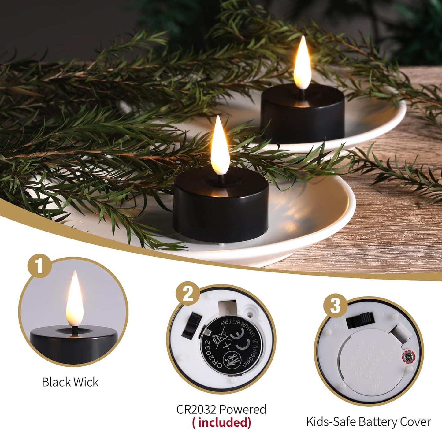 Eywamage Black Halloween LED Tealights, Flickering Flameless Tea Lights Votive Candles Set of 12