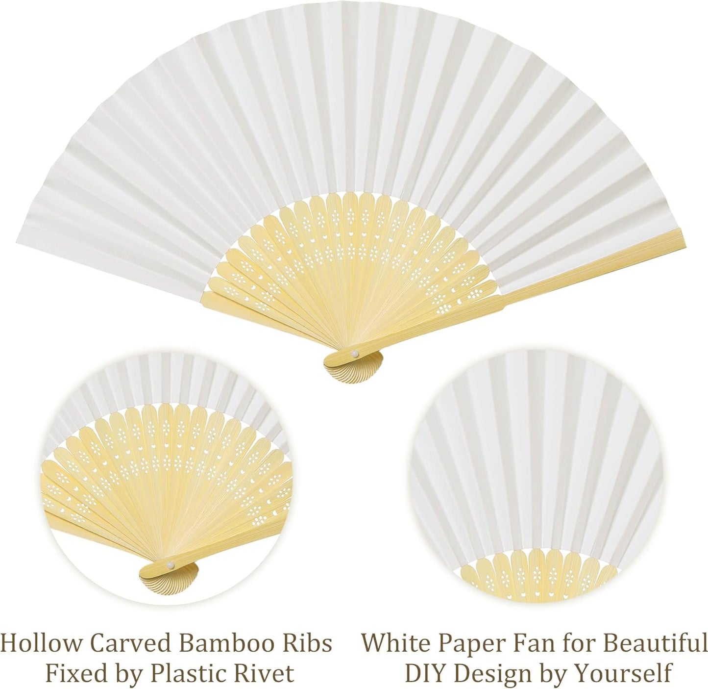 Coucoland 30 Pcs White Bamboo Folding Handheld Fan Hand fan for Wedding Home Decoration Party Favors Bridal Dancing Party
