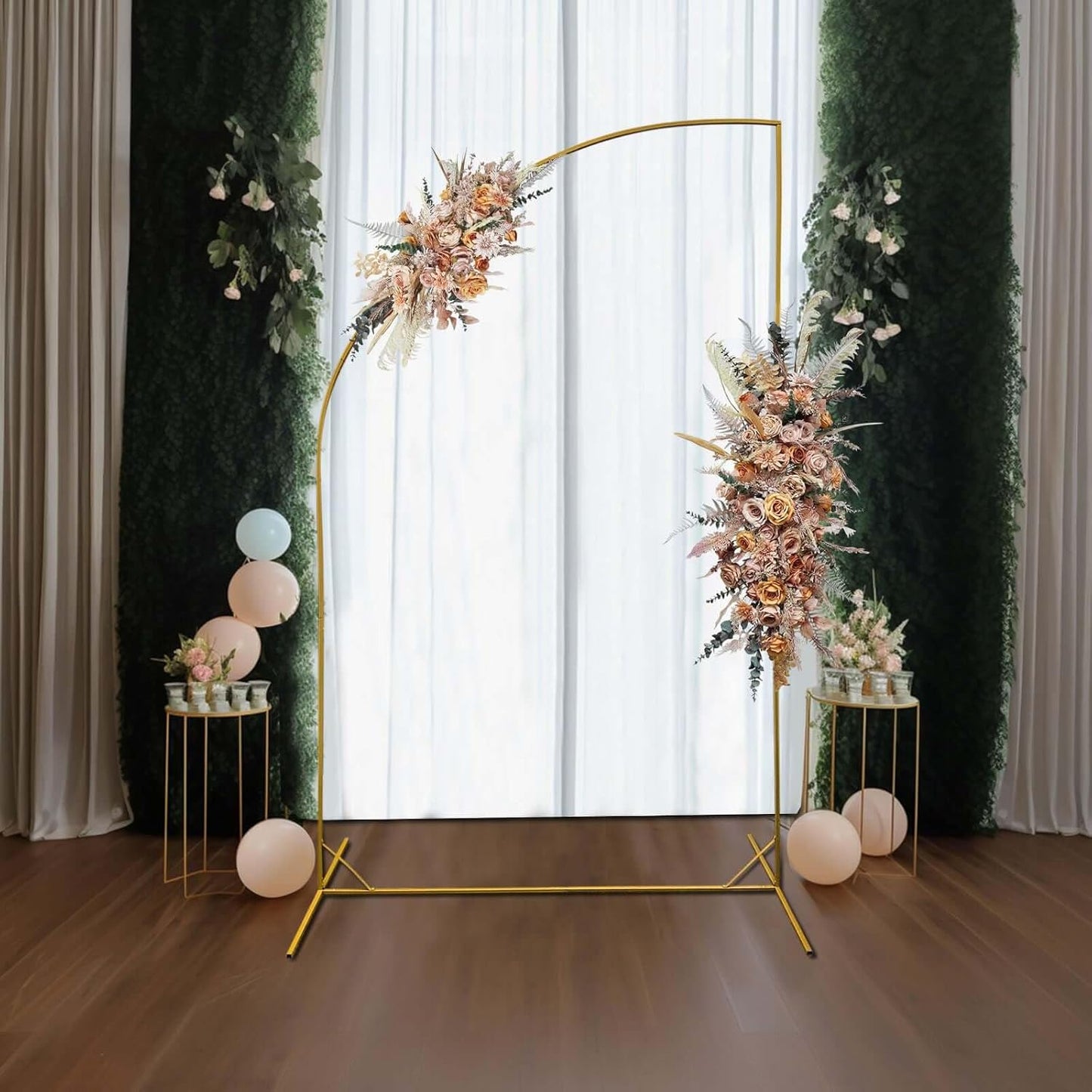 Tableclothsfactory 8ft Gold Metal Wedding Arch Chiara Backdrop Stand, Half Moon Floral Frame Arbor Display