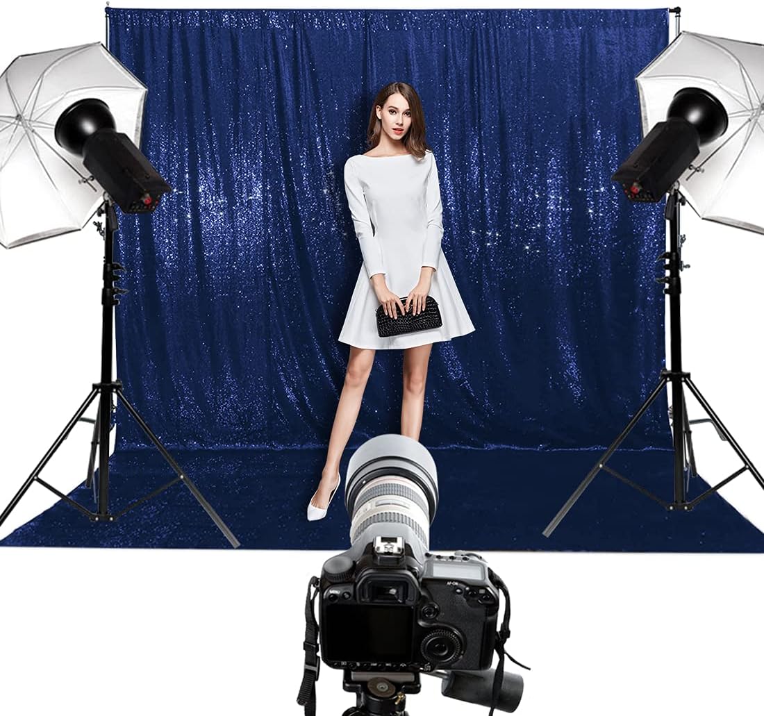 Poise3EHome Navy Blue Sequin Backdrop, 6Ft x 6Ft Glitter Satin Background Drapes for Weddings, Parties, Xmas, Thanksgiving Decor