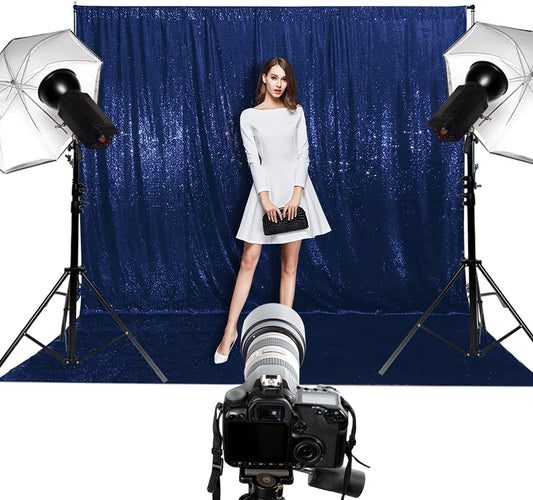 Poise3EHome Navy Blue Sequin Backdrop, 6Ft x 6Ft Glitter Satin Background Drapes for Weddings, Parties, Xmas, Thanksgiving Decor