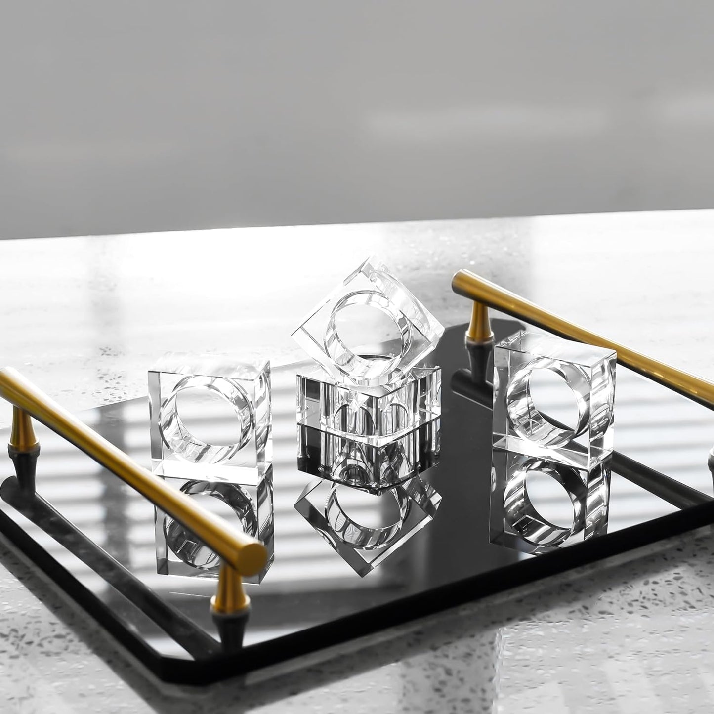 kitCom Mini Napkin Rings Set of 8 Square-Shaped, Crystal Napkin Ring for Thanksgiving, Christmas, Family Gathering, Wedding Reception, Clear with Gift Box