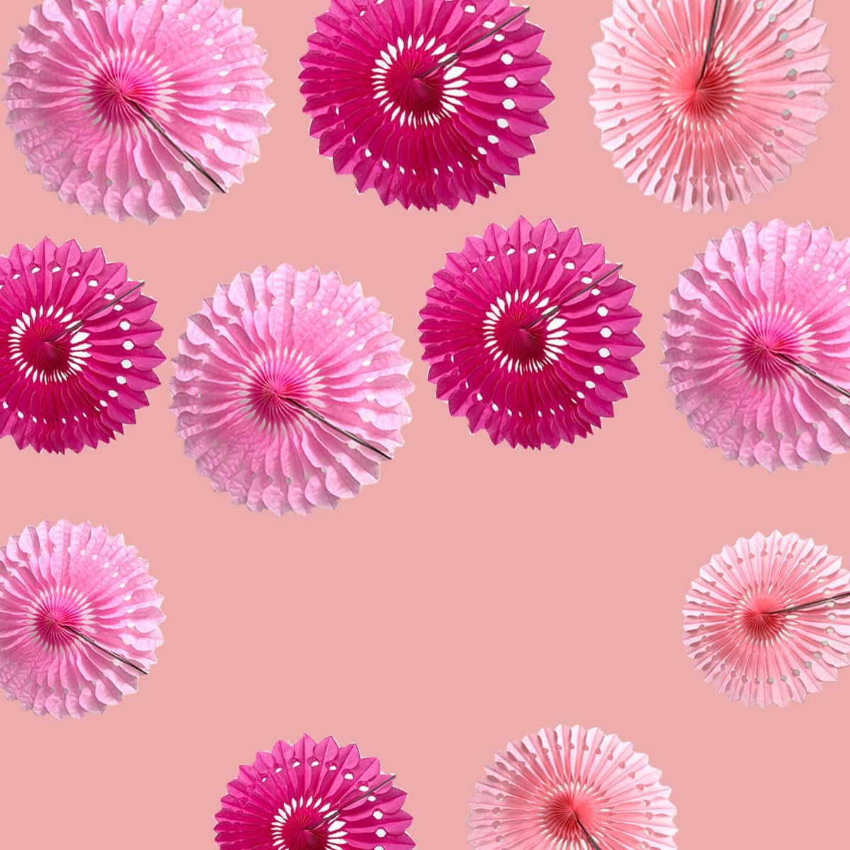 15pcs Pink Tissue Paper Fans Set - 6''/8''/10'' Round Honeycomb Fans for Party, Birthday, Wedding Events