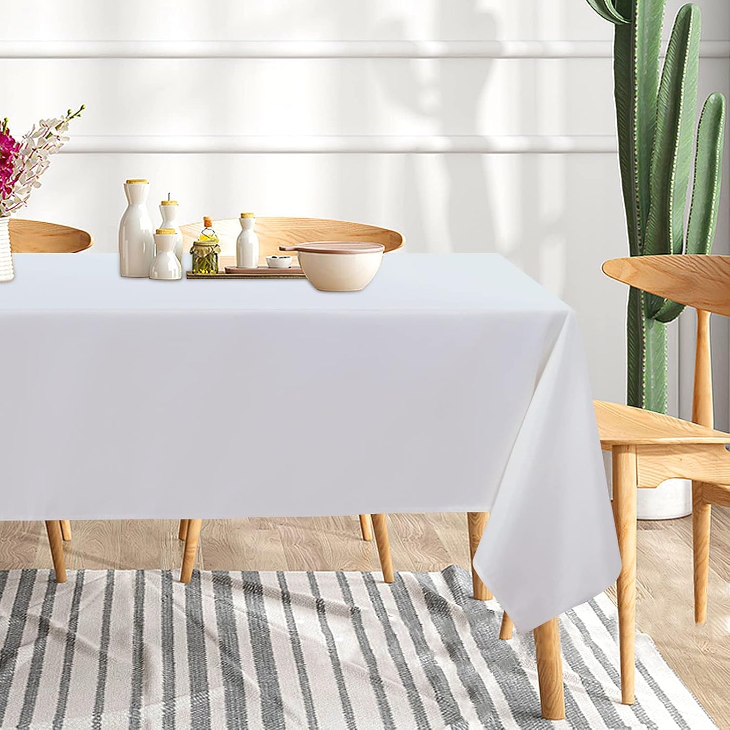 sancua 10 Pack White Tablecloth 60 x 102 Inch, Rectangle Table Cloth for 6 Feet Tables - Stain and Wrinkle Resistant Washable Polyester Table Cover for Dining Tables, Buffet Parties and Camping