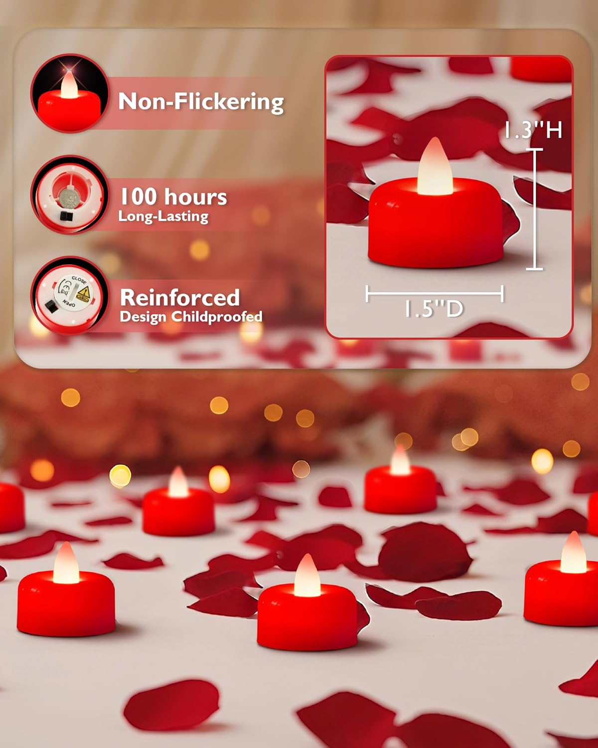 Amagic 24 Pack Red Flameless LED Tea Lights Candles Battery Operated, Electric Fake Tealight Candles for Votive, Wedding, Table Centerpiece, Party, Aniversary, Proposal, Halloween, Christmas