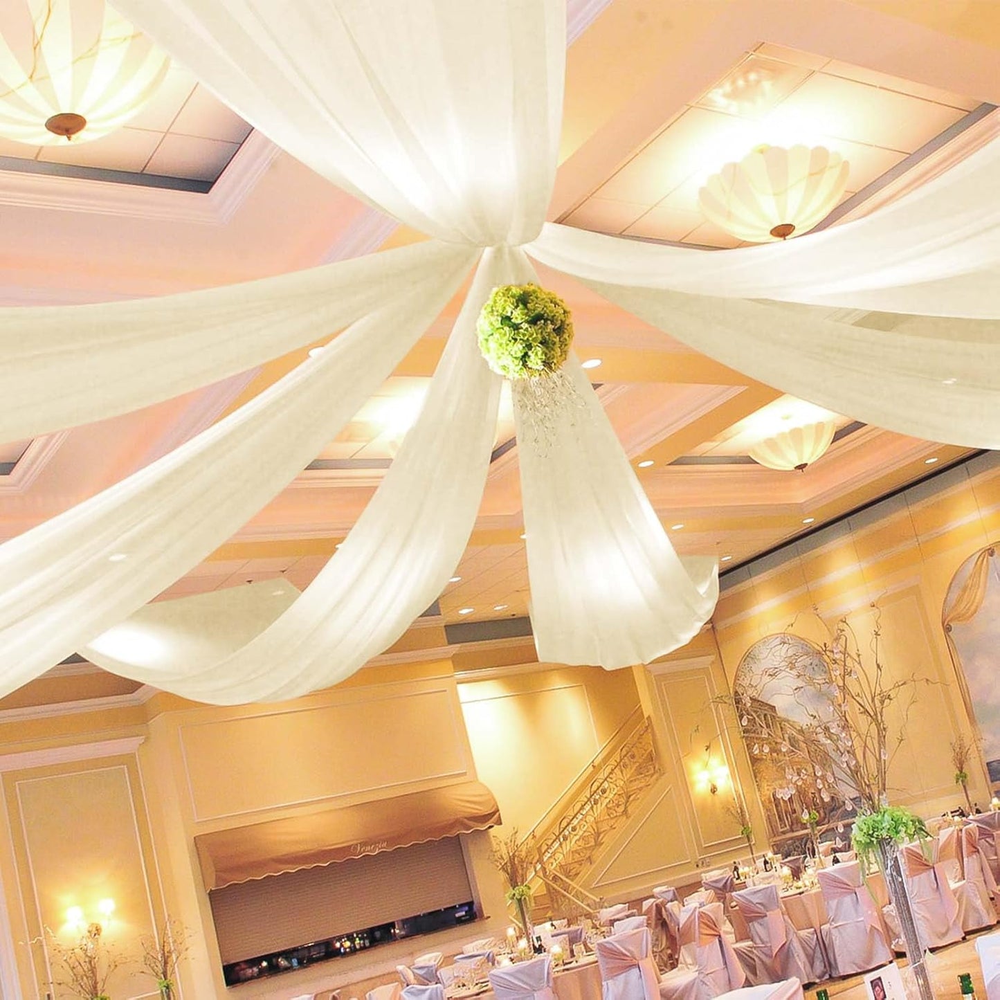 6 Panels Ivory Ceiling Drapes for Wedding 5ftx10ft Wedding Arch Draping Fabric Cheesecloth Sheer Curtain Romantic Decorations for Party Banquet Ceremony Stage
