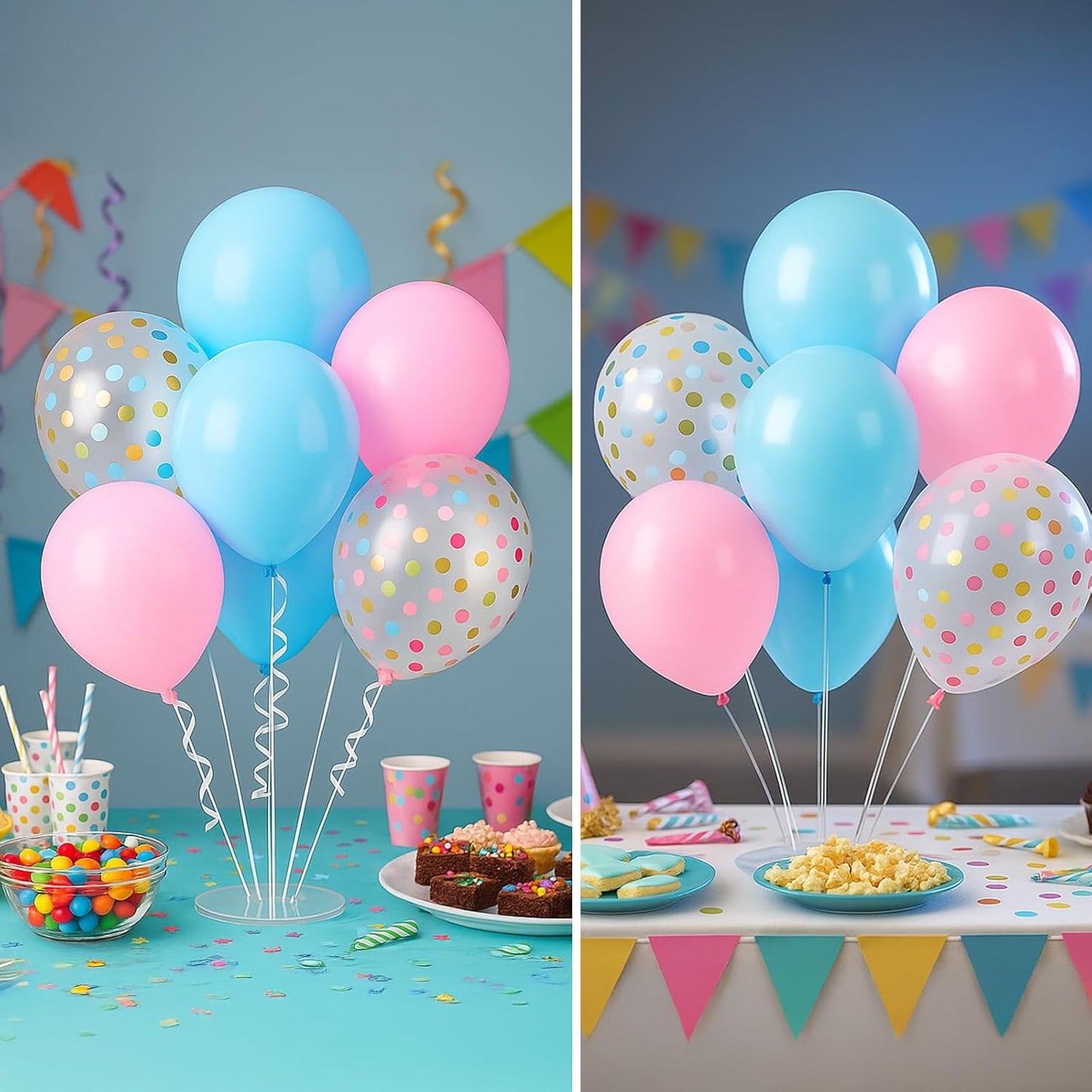 6pcs Balloon Stands Kit Table Centerpiece Table Decorations for Anniversary Birthday Wedding Graduation Retirement Party Decorations (Light Blue Pink)