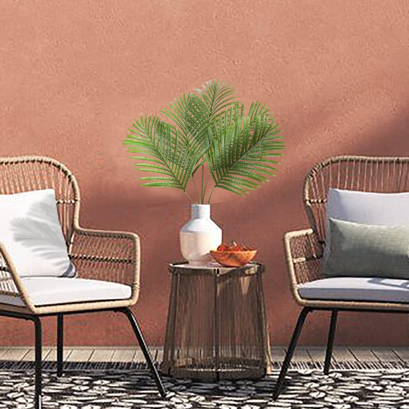 DILATATA 10 PCS Large Artificial Palm Leaves Palm Fronds Tropical Leaves Areca Palm Branches Palm Leaves with Stem Palm Tree Leaves Faux Palm Leaves for Floral Arrangement Fake Leaves Palm Leaf Decor