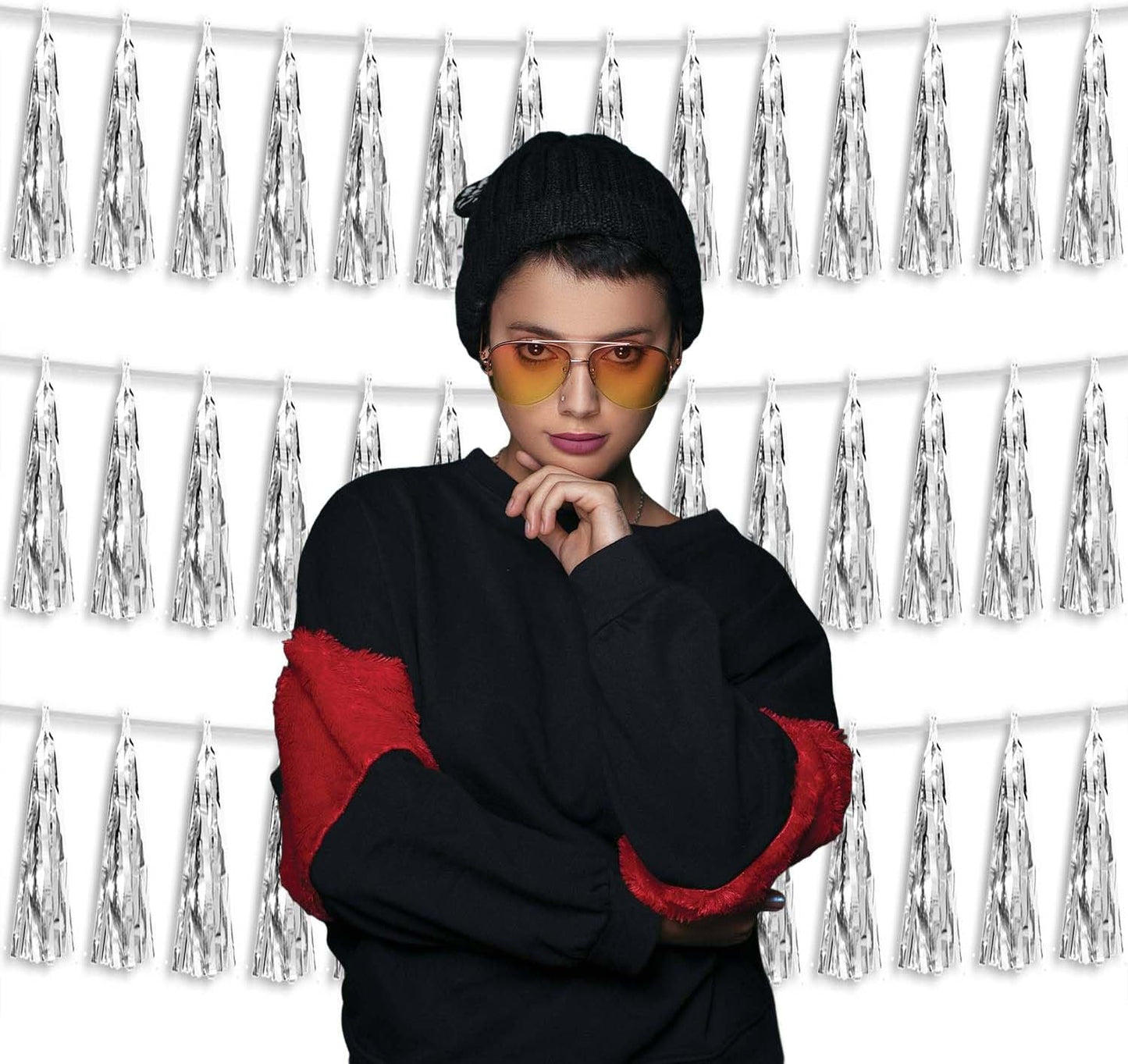 3P Metallic Fringe Tassel Banner Garland Foil Tinsel Streamer Wall Hanging Curtain Backdrop Banners for Parade Floats,Graduation Decorations, Christmas, Wedding Party Decoration(Silver)