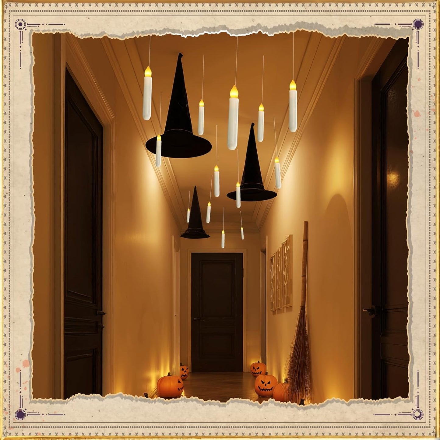 Homemory 20 Pcs Floating Candles with 2 Wand, LED Warm Yellow Magic Deco Candle, Warm Yellow Flameless Taper Candles for Halloween Party Decor