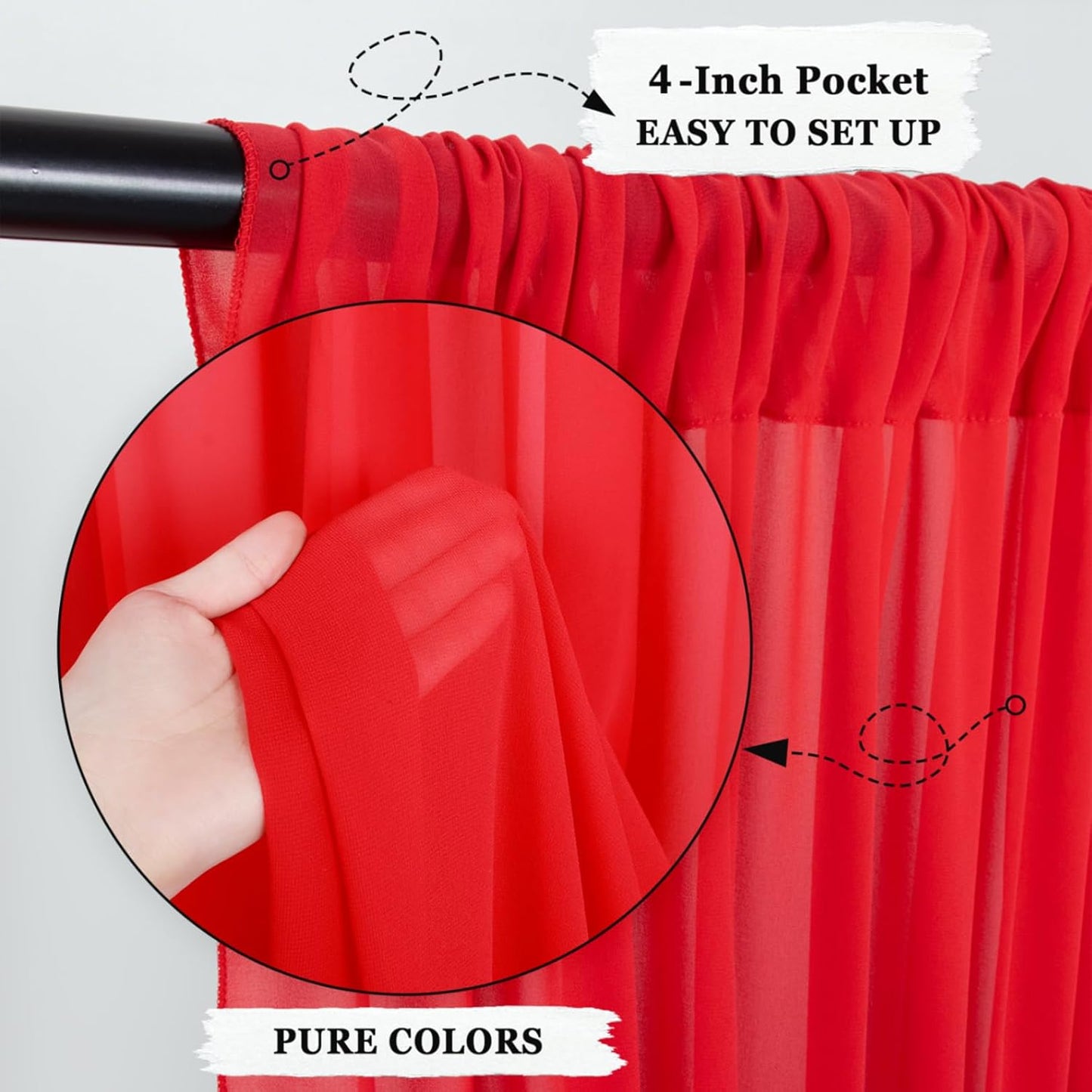 DUOBAO Red Chiffon Backdrop Curtain-2 Panels 29x120-Inch Wedding Chiffon Backdrop Drapes Beach Curtains for Living Room Voile Window Curtain Photography Backdrop for Wedding Ceremony