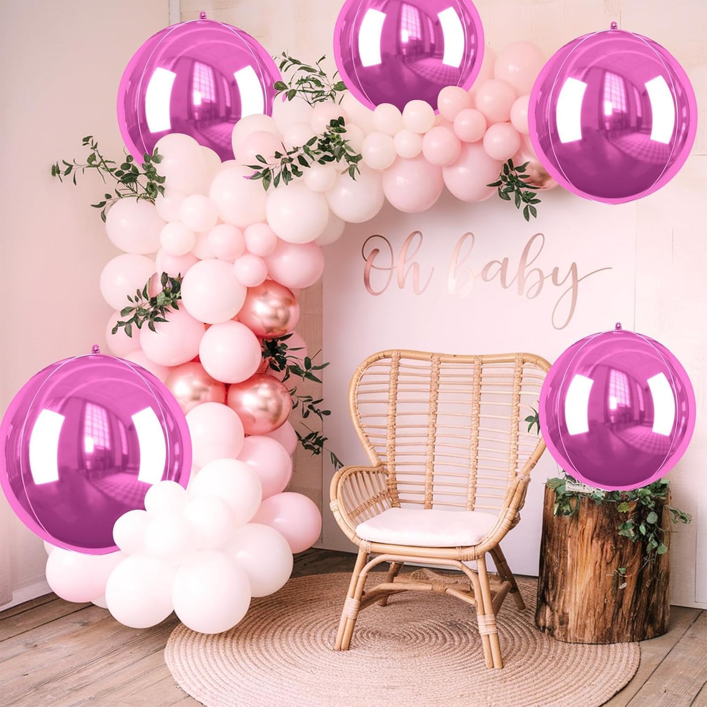 Giant 4D Foil Balloons, 6 Pcs Large Hot Pink Metallic Round Balloons, 22 Inch Big Round Hot Pink Foil Balloon for Kids Girls Prom Birthday Party Baby Shower Wedding Decorations