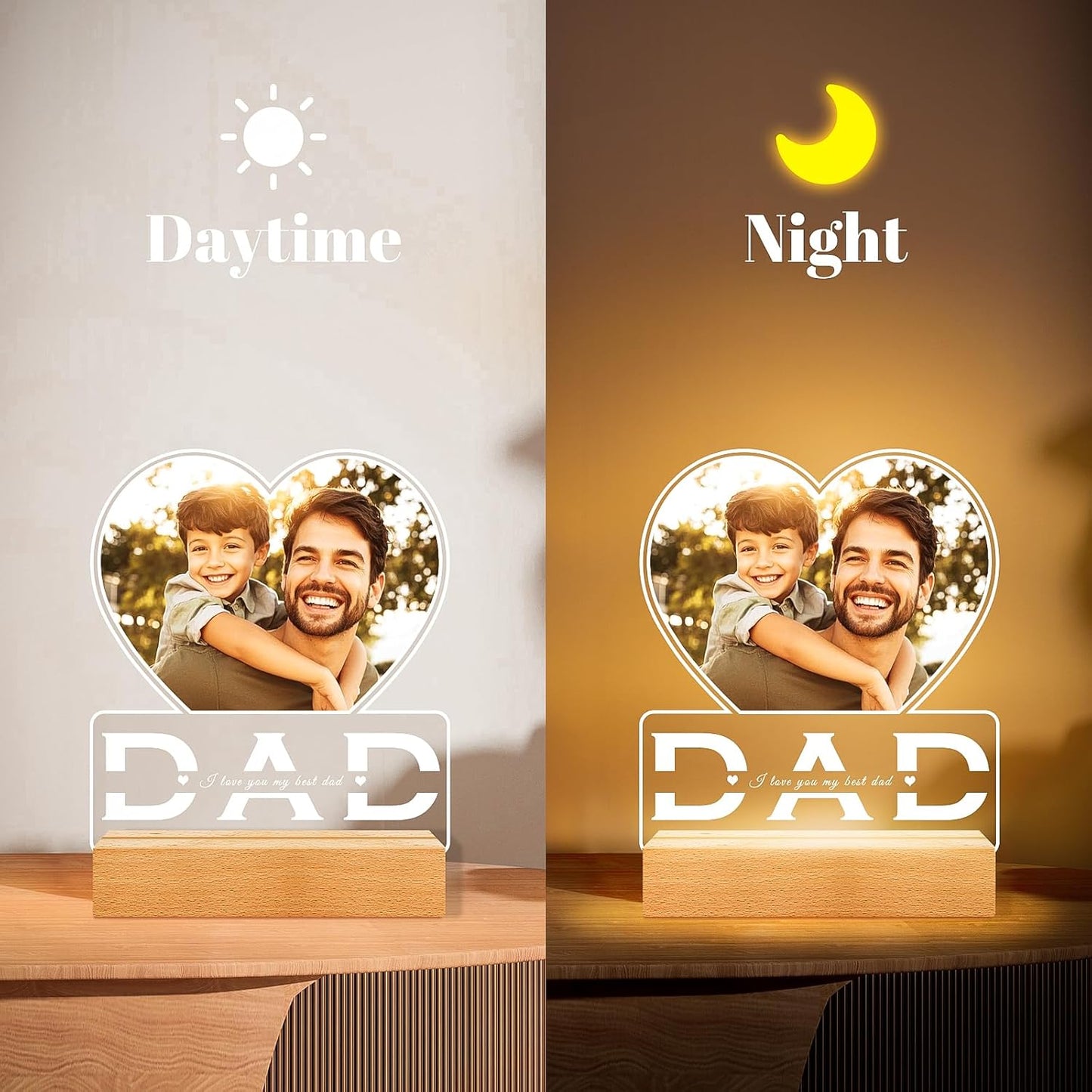 Personalized Dad Gifts for Dad from Daughter Son, Custom Picture Frames with Photo, Customized Photo Frame with Night Light, Personalized Birthday Gifts for Dad Baby Kid Family