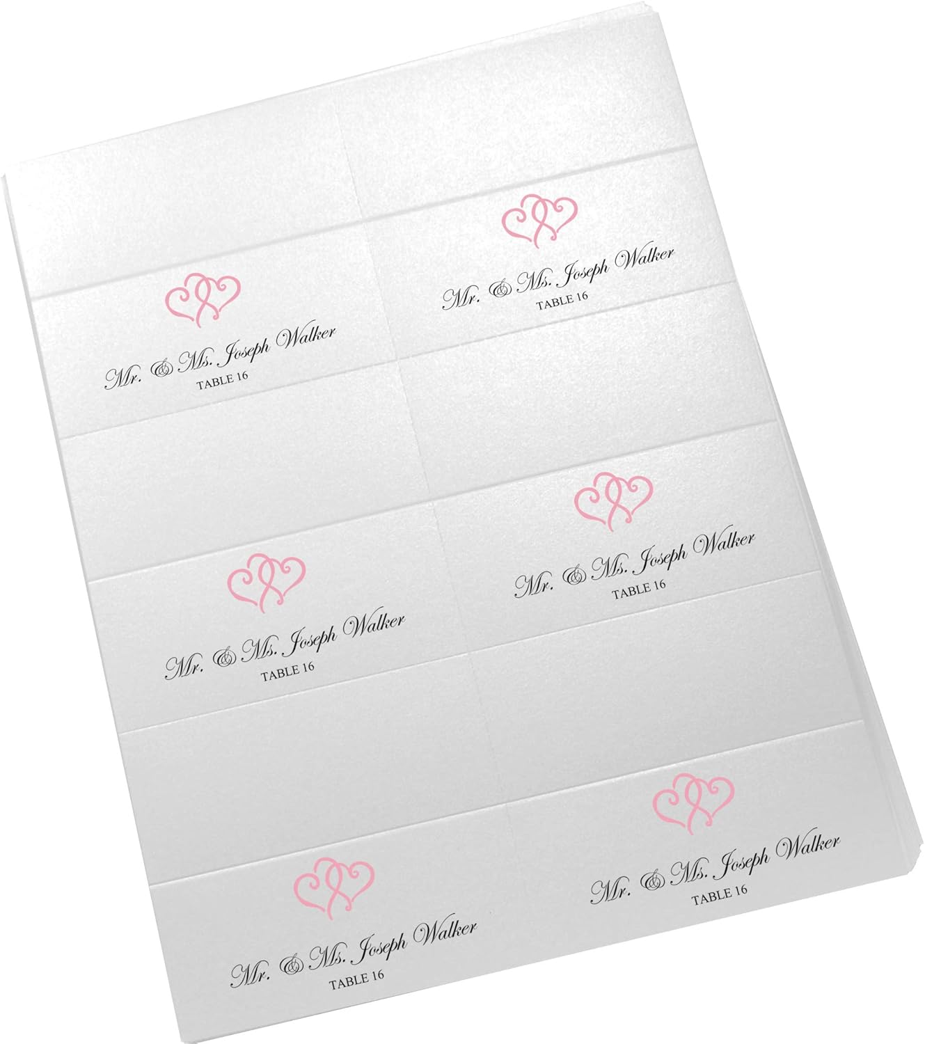 Linked Hearts Printable Place Cards, Pink (Choose Color), Set of 150 (25 Sheets), Laser & Inkjet Printers - Wedding, Party, Dinner, and Special Events - Made in the USA