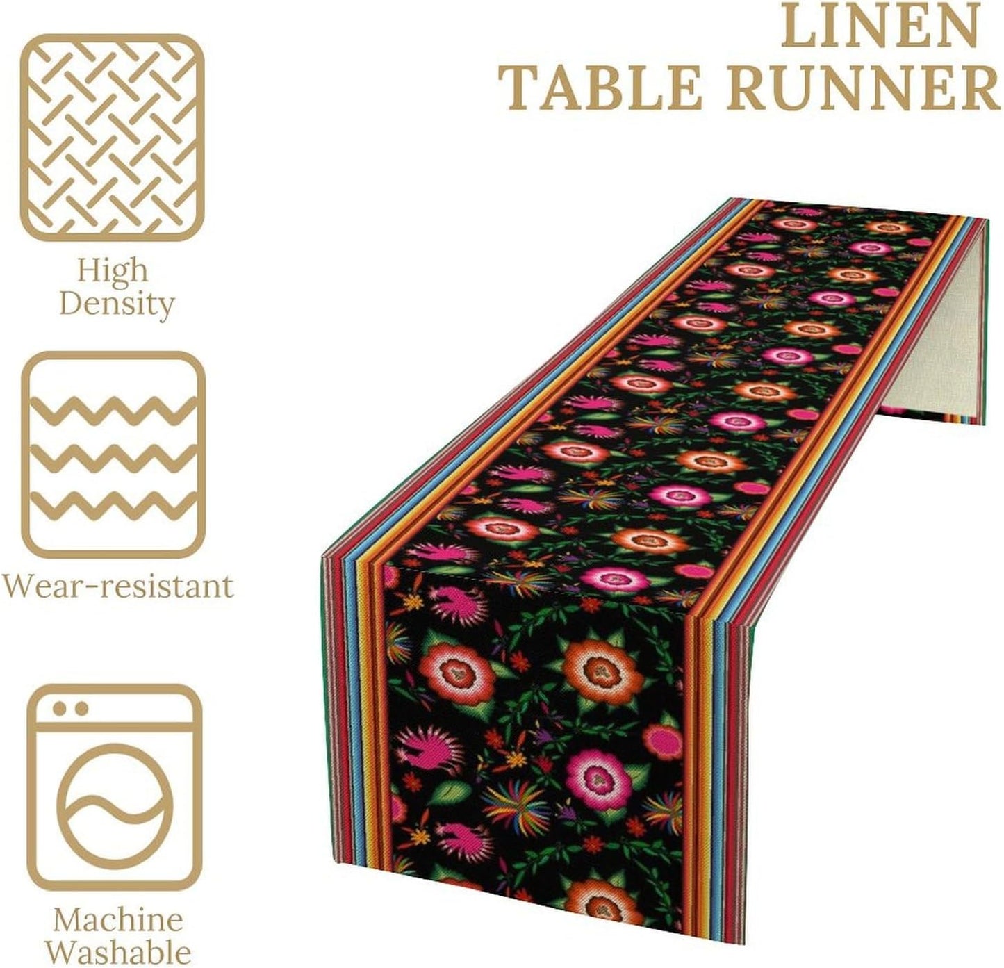Mexican Table Runner,Colorful Flowers Cinco De Mayo Decor Table Runner for Kitchen Dining Table Home Party Decoration 13x72 Inch