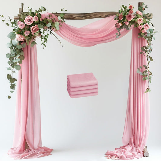 Wokceer Blush Pink Wedding Arch Draping Fabric Backdrop 4 Panels 28.7" X 20FT Sheer Drapes Fabric for Wedding Arbor Ceremony Party