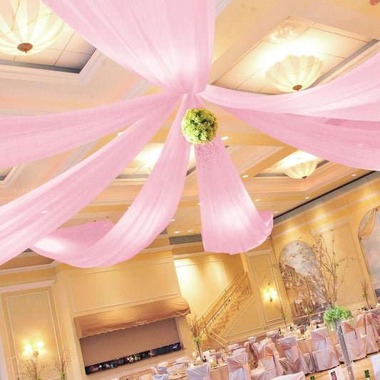 6 Panels Pink Ceiling Drapes for Wedding 5ftx15ft Ceiling Drapes Wedding Arch Draping Fabric Cheesecloth Sheer Curtain Romantic Ceiling Decorations for Weddings Party Banquet Ceremony Stage