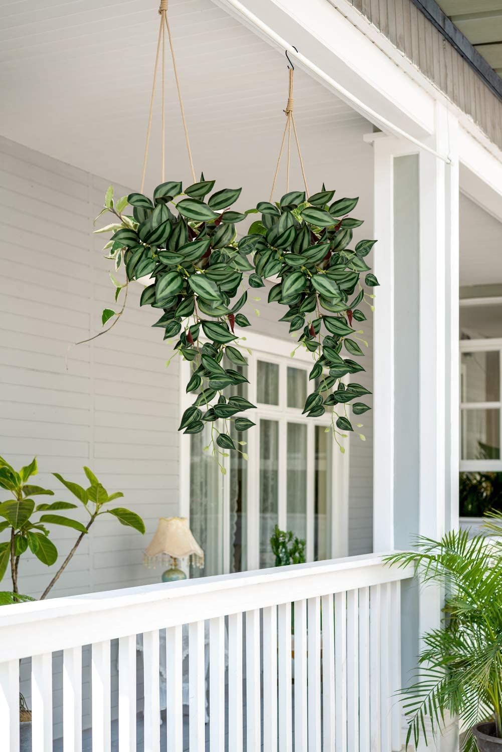 DILATATA Fake Hanging Plants Artificial Hanging Plants 26" Faux Wandering Jew Hanging Leaves Plants for Wall Shelf Home Indoor Outdoor Decor - 2 Pack