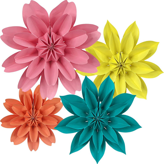ADLKGG Hanging Colorful Paper Flower Fans Decorations, Flower Paper Fan Event Accessory for Tea Party, Wall Background Birthday, Wedding, Summer Party, Classroom Decor, Nursery Decoration, Set of 4