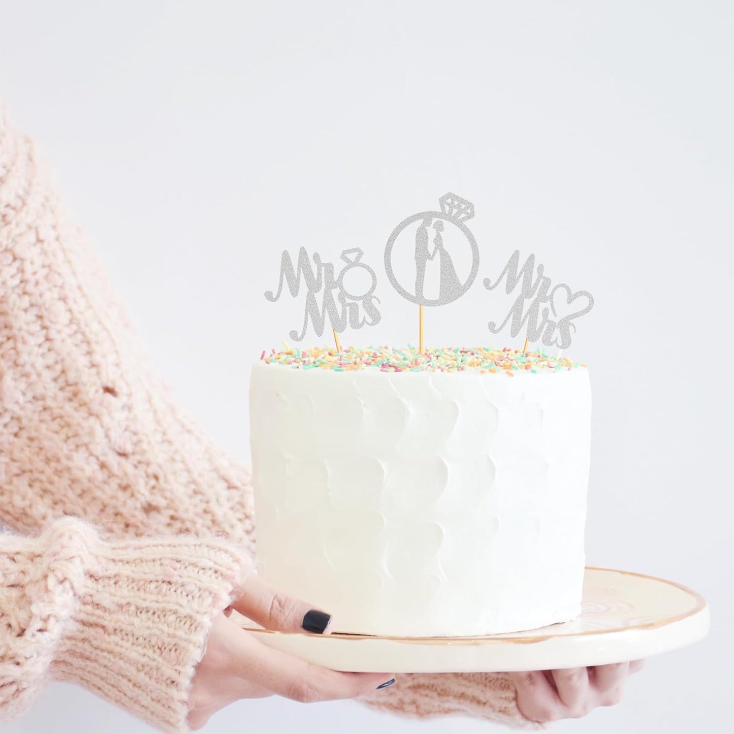 Sotpot 24PCS Miss to Mrs Cupcake Toppers with Ring Silver Glitter for Wedding Bridal Shower Wedding Engagement Party Cake Decorations