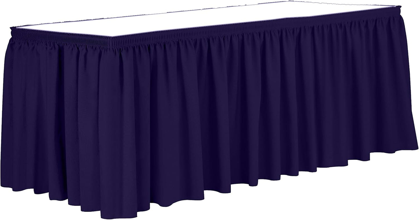 Ultimate Textile Pleat Polyester Fabric Table Skirt - Machine Washable Flame Resistant with Clips for Events, Weddings & Trade Shows, Cut & Sewn in Paterson, NJ - Purple, 21' Shirred Pleat