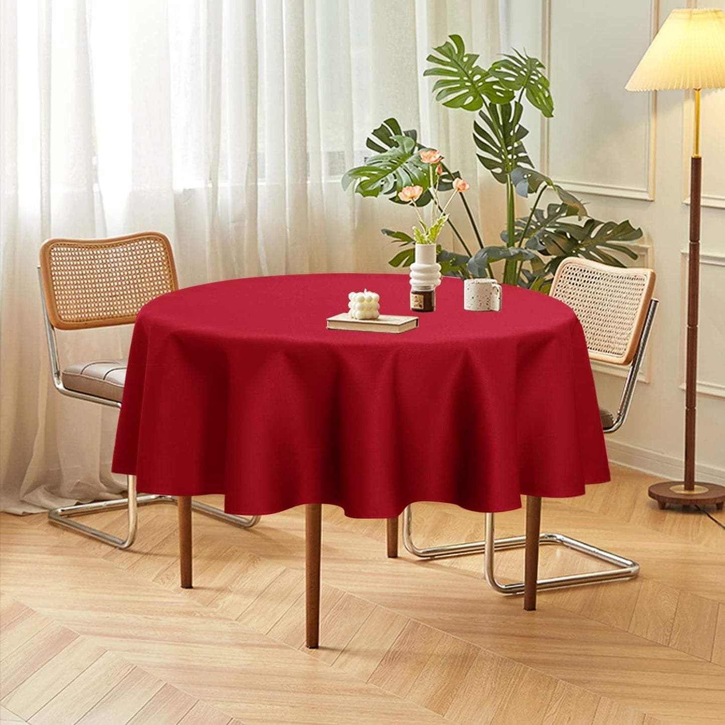 sancua 2 Pack Round Tablecloth 70 Inch Red, Stain and Wrinkle Resistant Table Cloth - Washable Polyester Table Cover for Dining Tables, Buffet Parties and Camping