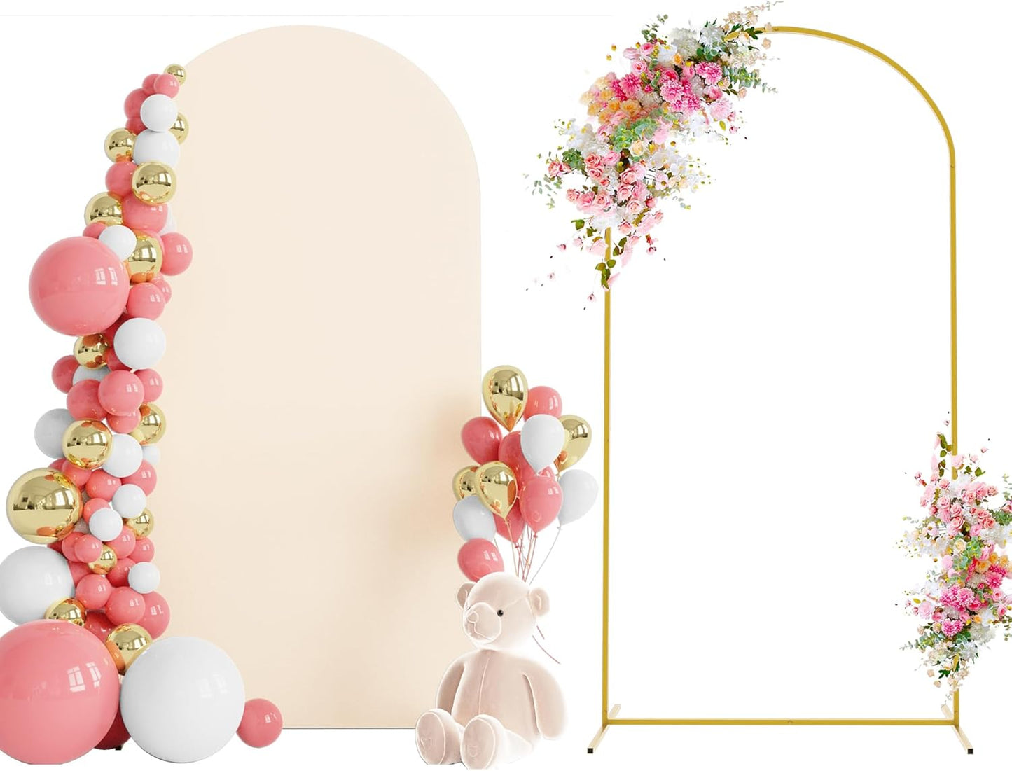 Wokceer 6.6 FT Wedding Arch Backdrop Stand and Arch Cover, Metal Arch Stand with Arch Stand Cover for Birthday Party Wedding Ceremony Bridal Baby Shower Event Decor