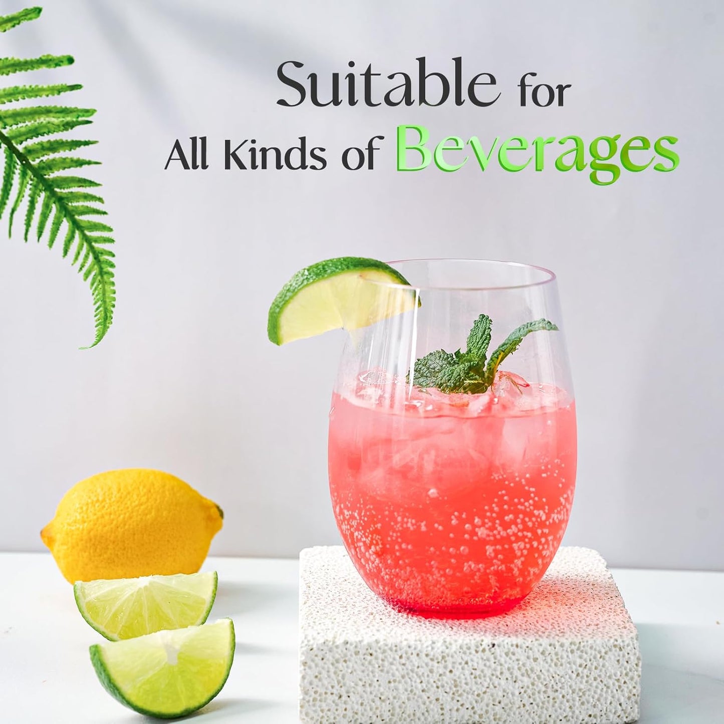 FOCUSLINE 20 Pack 16 Oz Plastic Wine Glasses, Stemless Plastic Wine Cups Heavy Duty, Unbreakable Disposable Wine Glasses for Wedding or Party